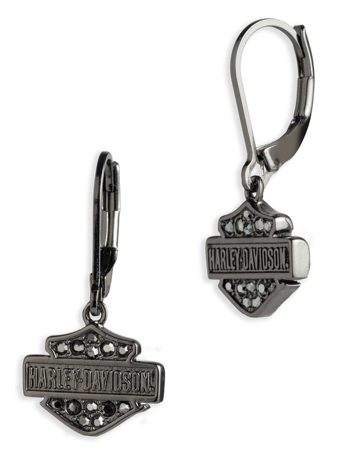 Harley-Davidson Women's Crystal Pave Bar & Shield Logo Drop Earrings, Brass - Wisconsin Harley-Davidson