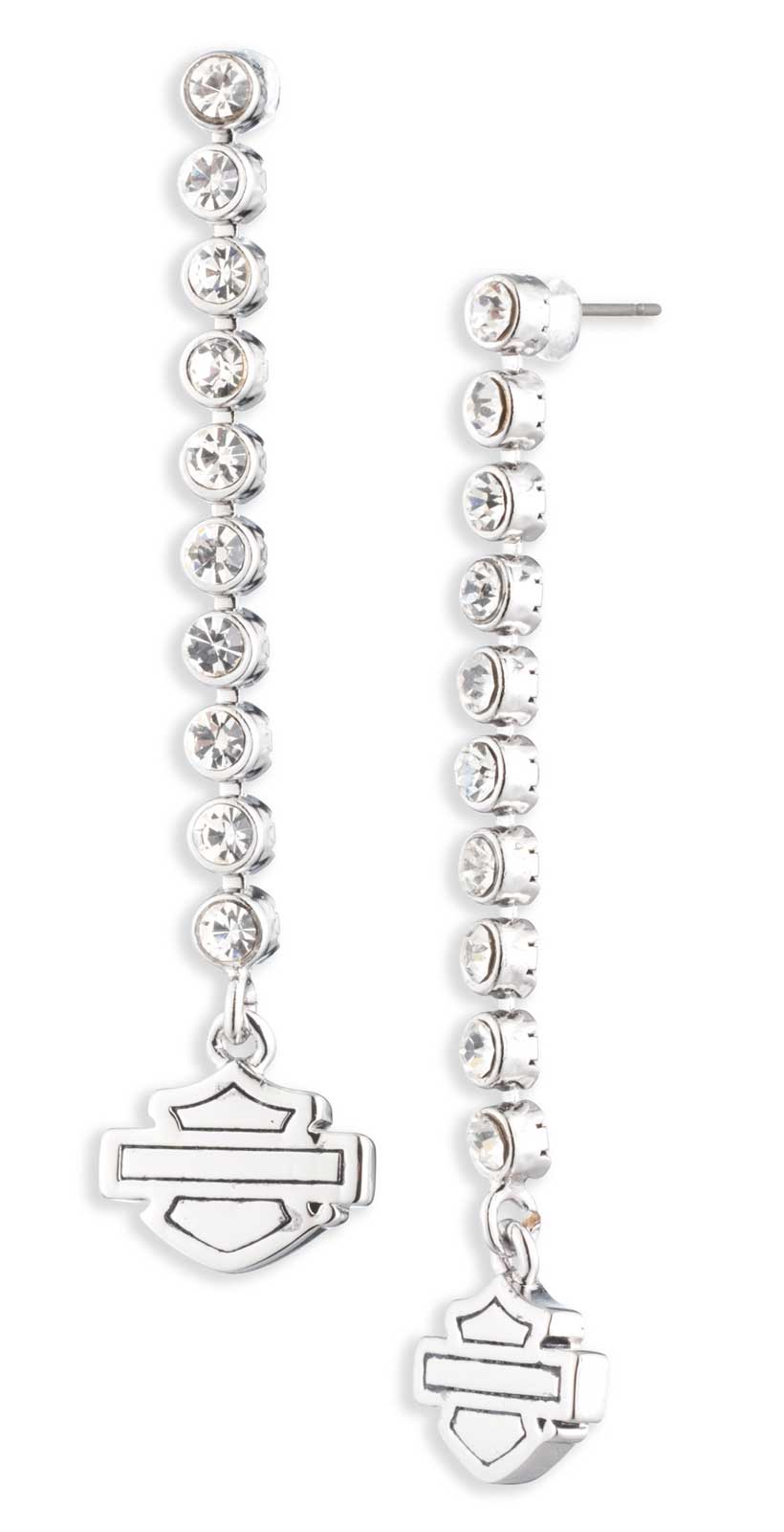 Harley-Davidson Women's Bar & Shield Crystal Linear Dangle Earrings, Silver - Wisconsin Harley-Davidson