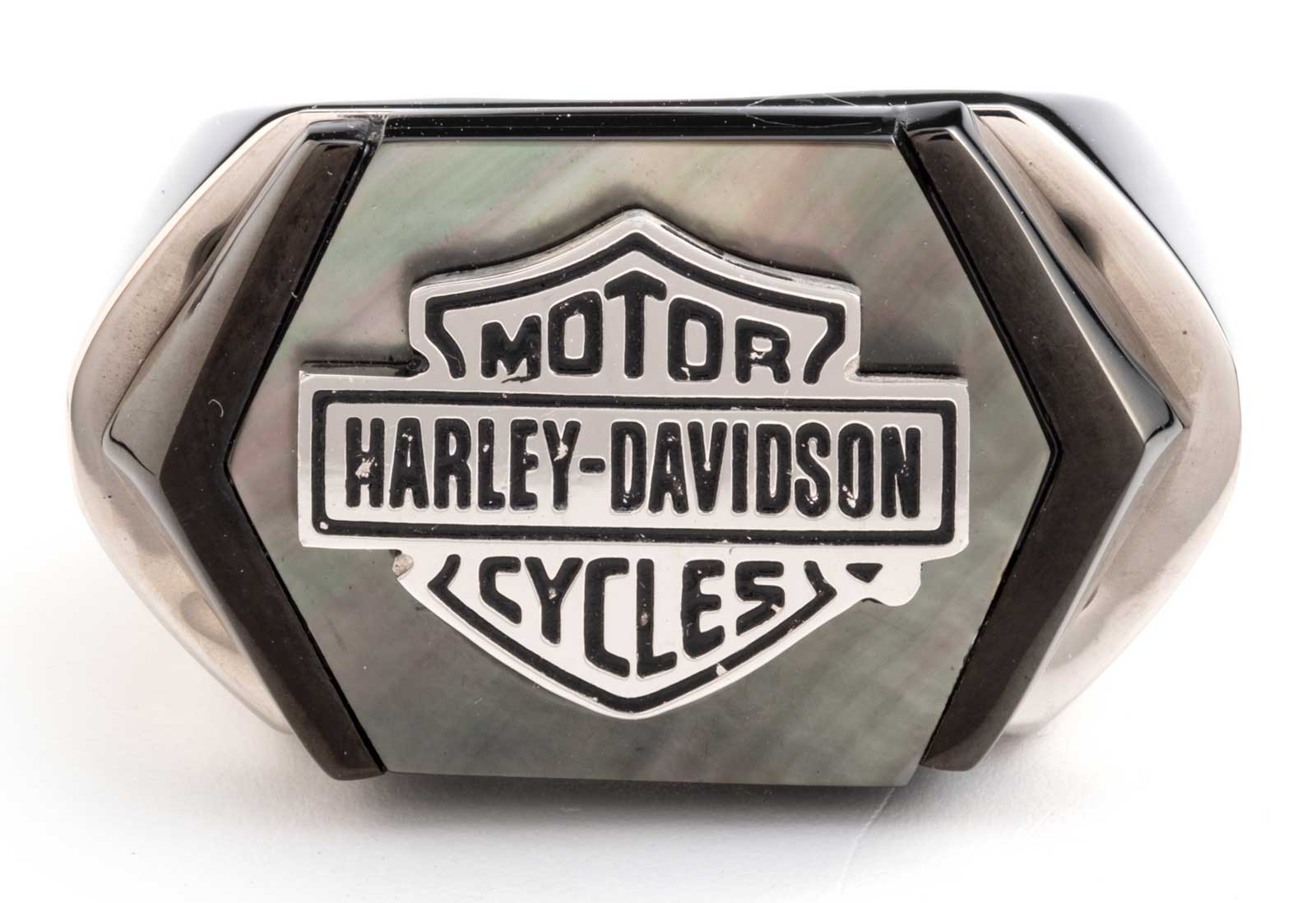 Harley-Davidson® Men's Black Mother of Pearl Bar & Shield Ring