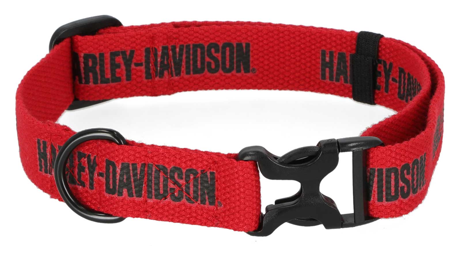 Harley-Davidson Cotton Webbing H-D Text Adjustable Pet Collar – Red/Black - Wisconsin Harley-Davidson