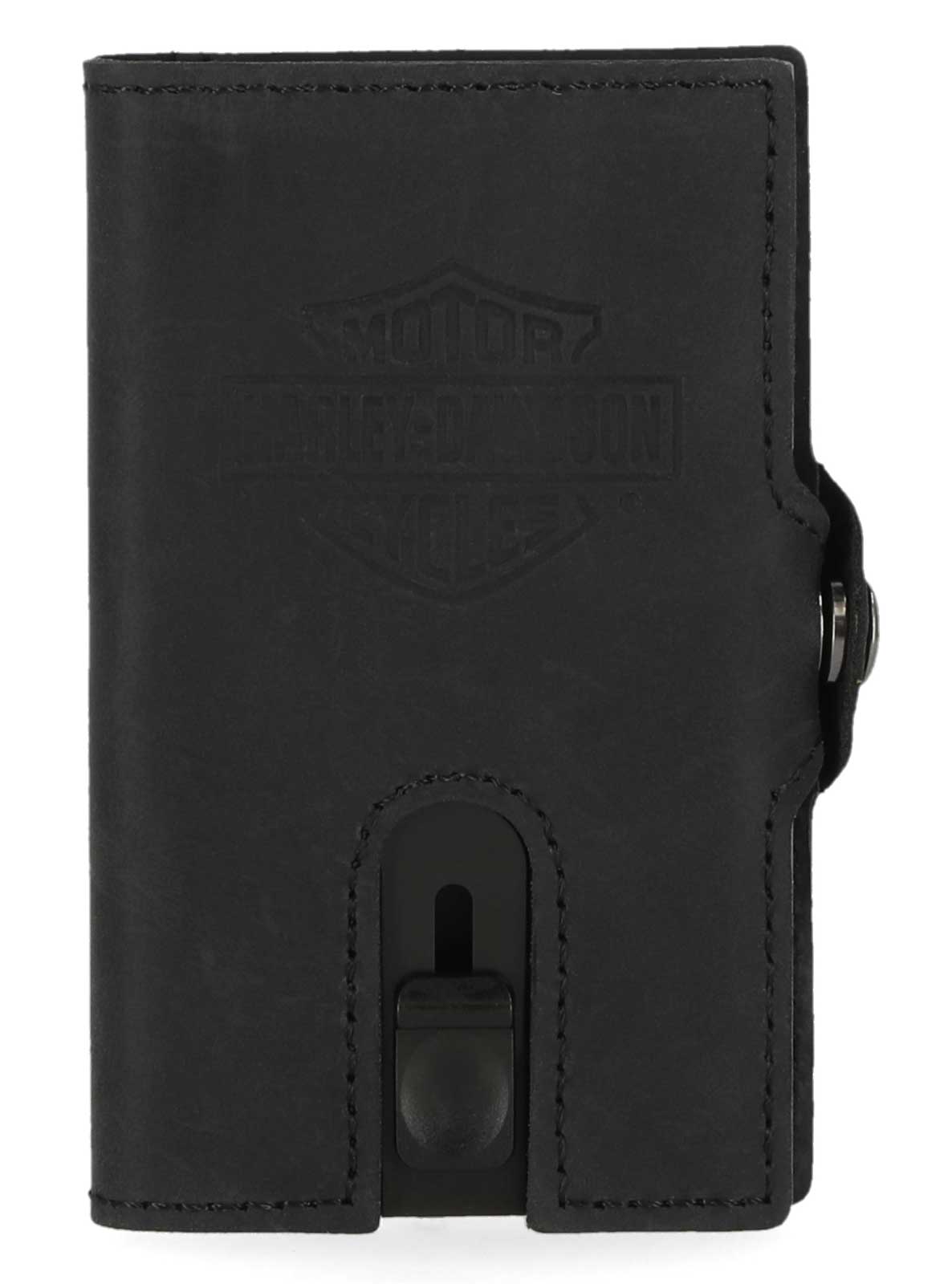 Harley-Davidson Men's Embossed Bar & Shield Pop-Up Card Holder Wallet - Black - Wisconsin Harley-Davidson