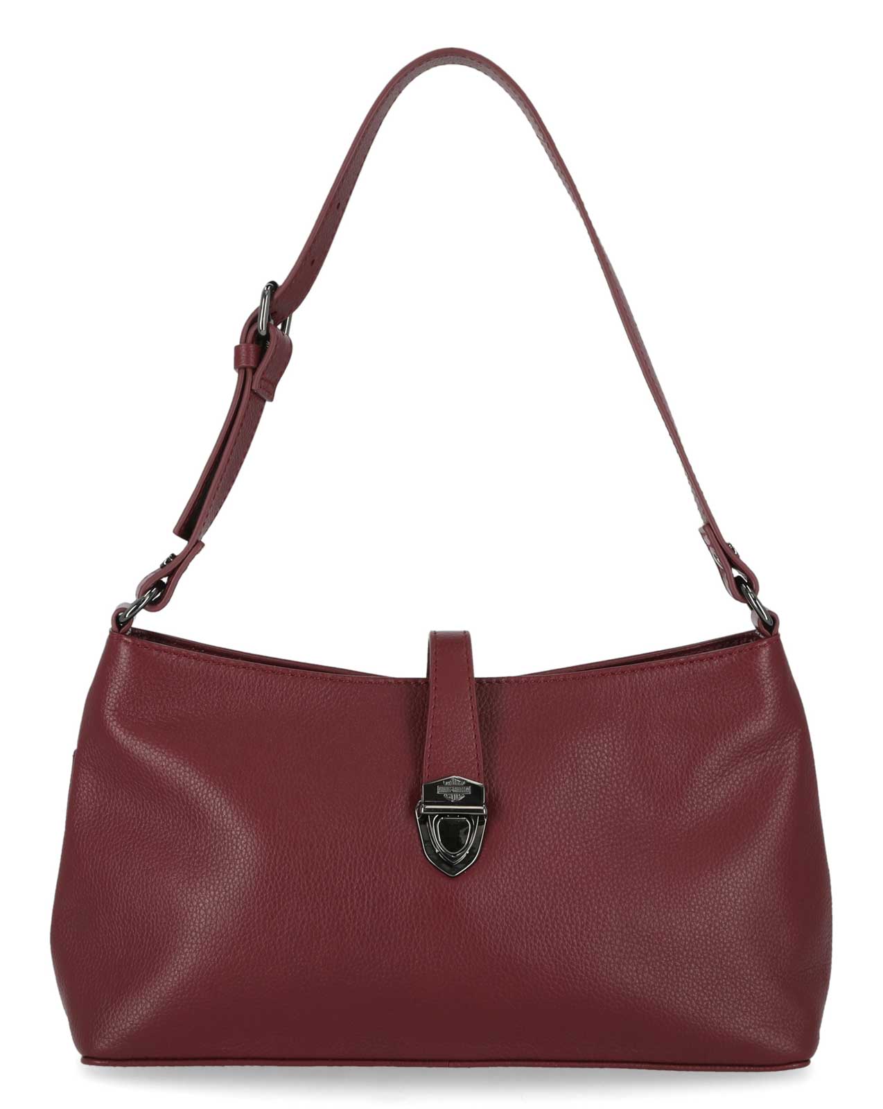 Harley-Davidson Women's Push Lock Pebble Leather Shoulder Bag Purse - Oxblood - Wisconsin Harley-Davidson