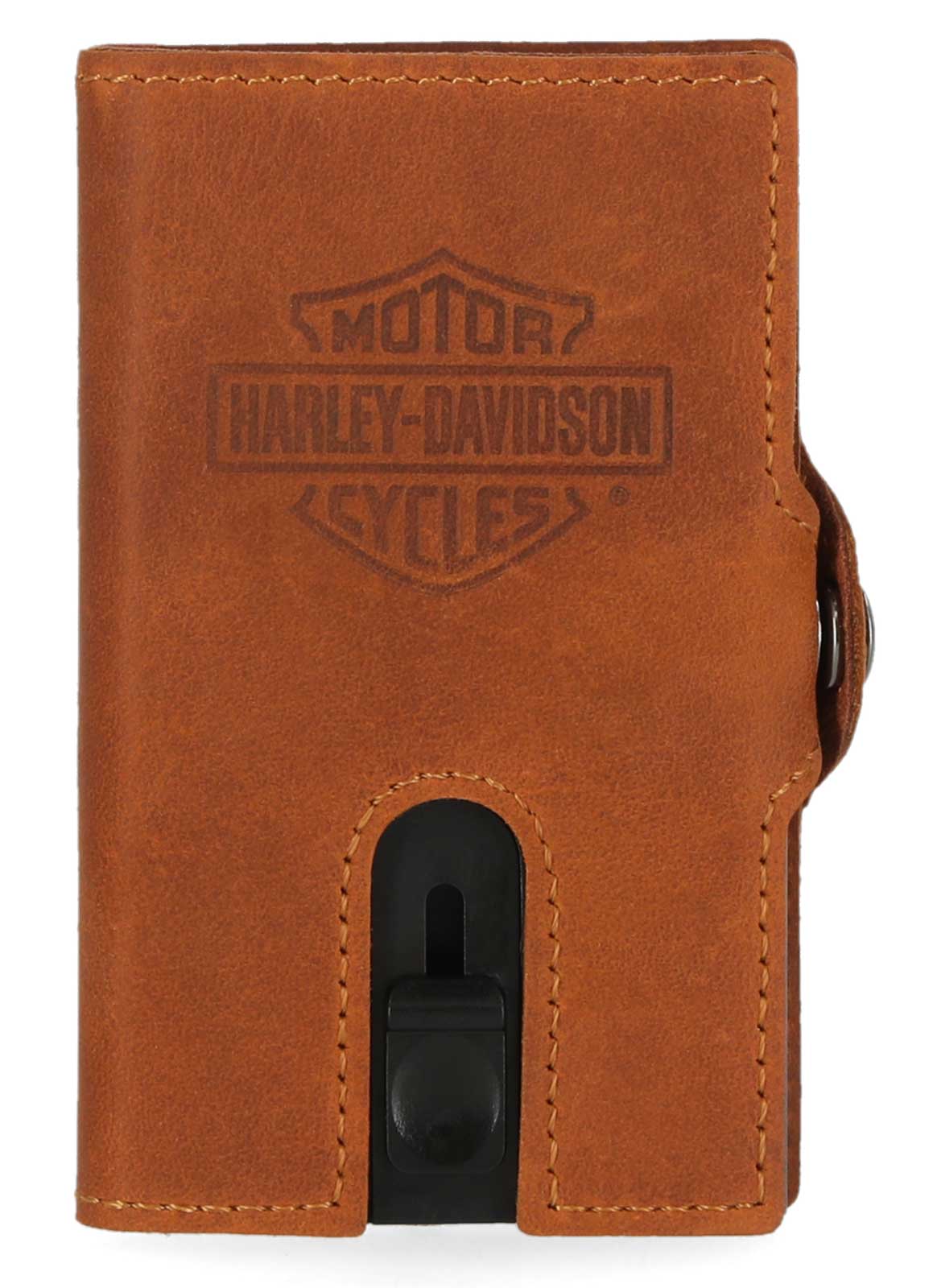 Harley-Davidson Men's Embossed Bar & Shield Pop-Up Card Holder Wallet - Brown - Wisconsin Harley-Davidson
