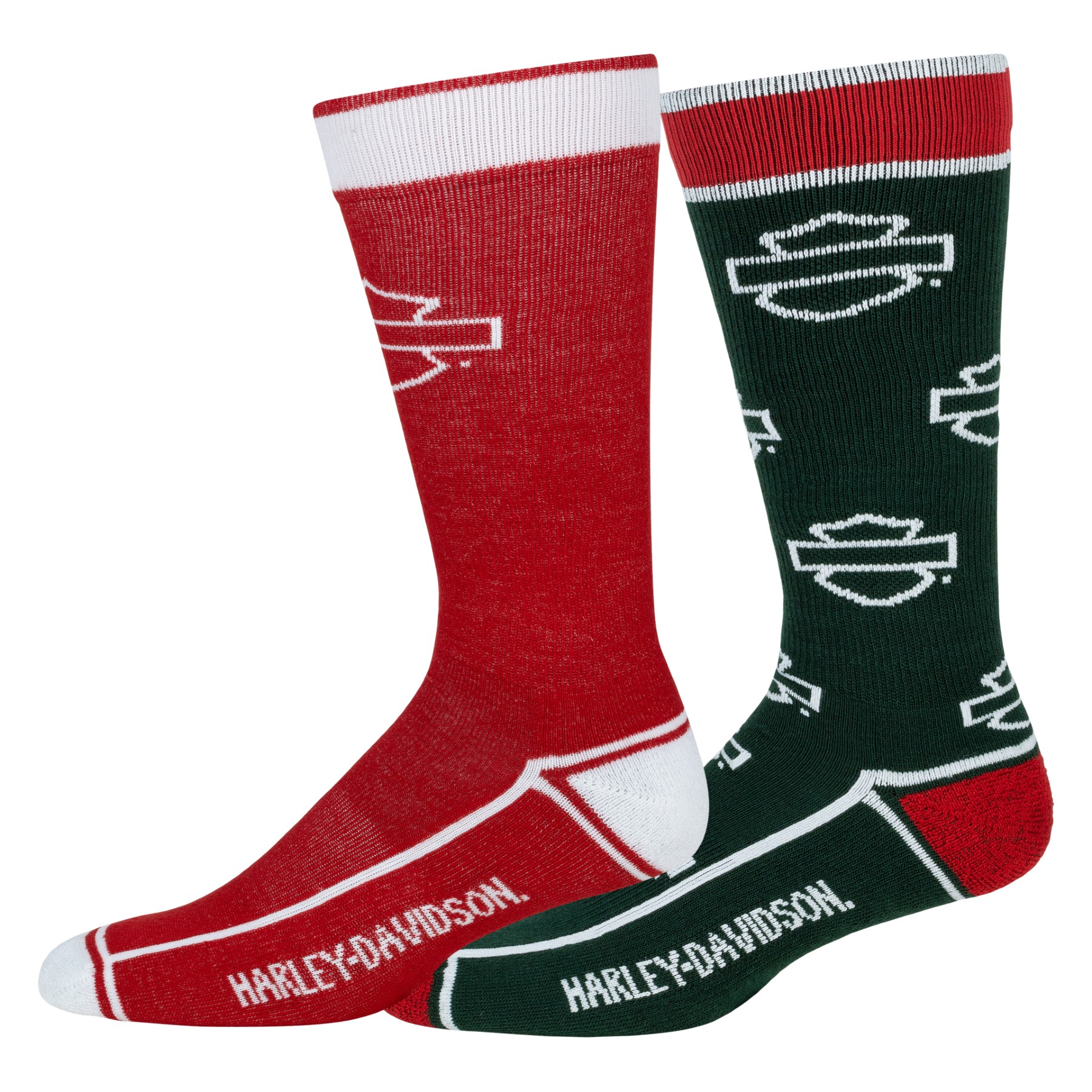 Harley-Davidson Men's 2-Pack Christmas Socks Open Bar & Shield - Red & Green - Wisconsin Harley-Davidson
