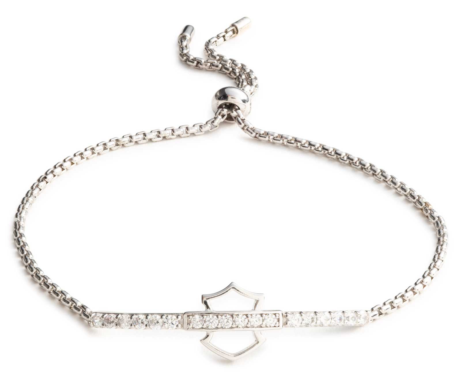 Harley-Davidson Womens Pave Bar & Shield Adjustable Chain Bracelet, Silver - Wisconsin Harley-Davidson