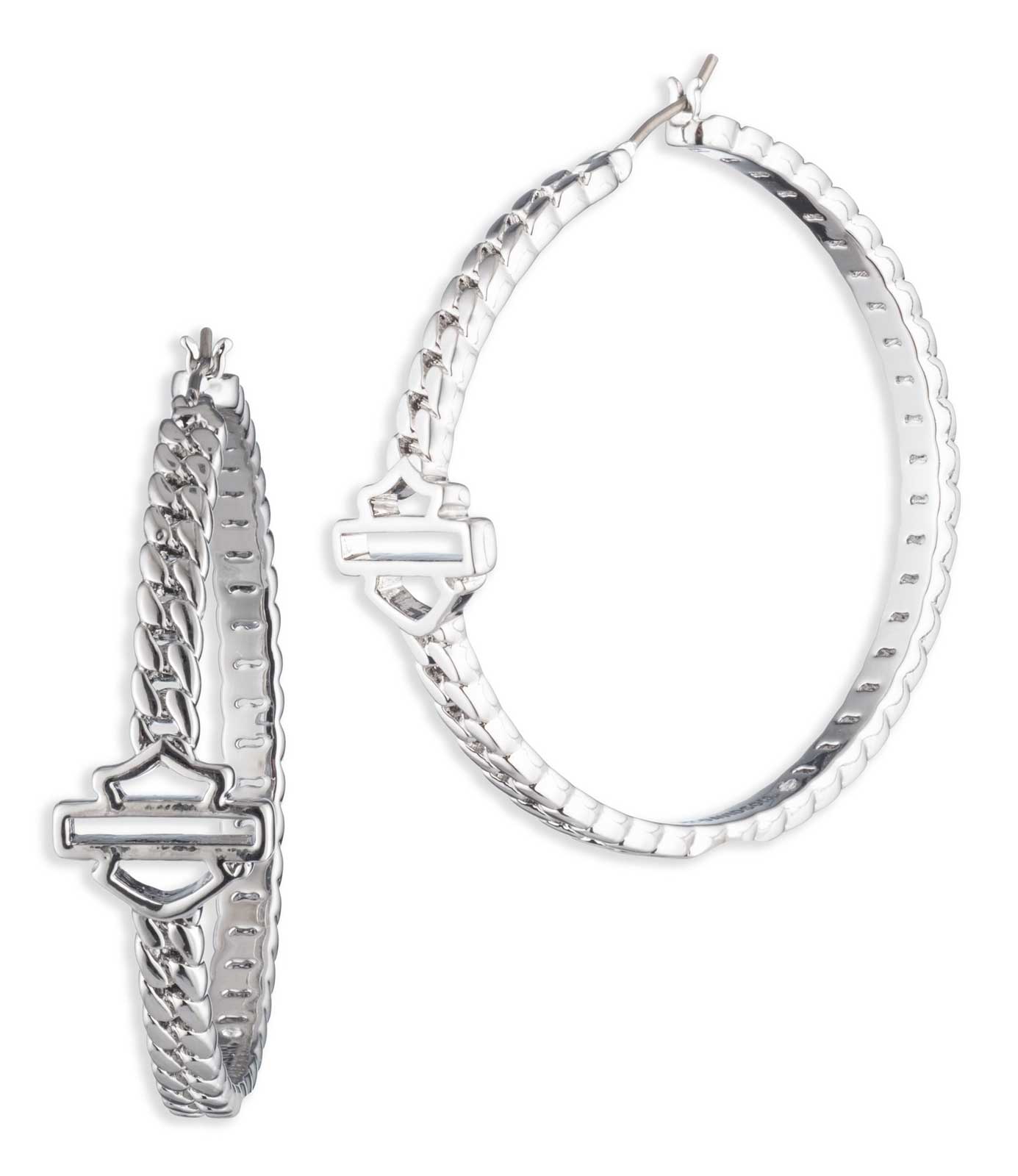 Harley-Davidson Women's Bar & Shield 40MM Frozen Chain Hoop Earrings - Silver - Wisconsin Harley-Davidson