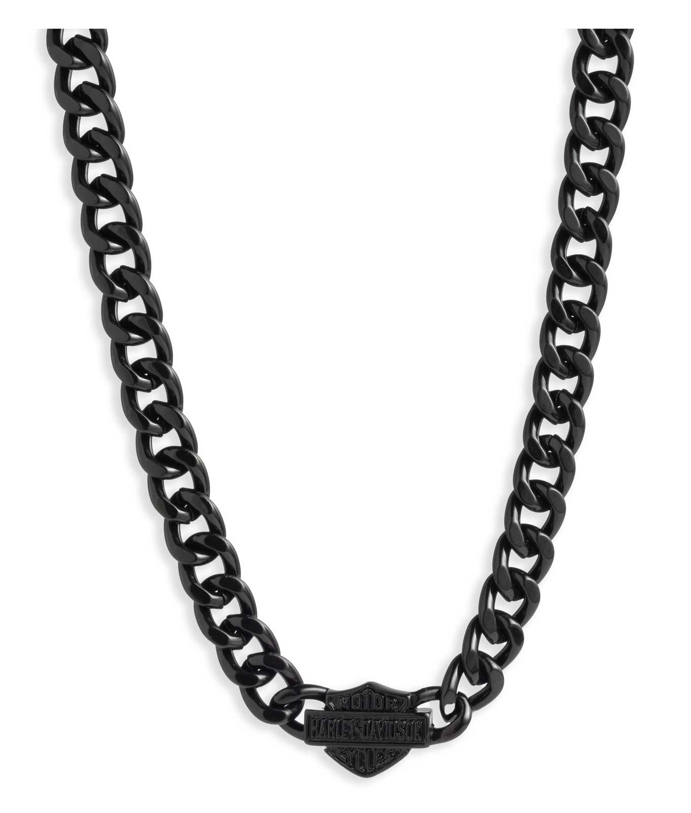 Harley-Davidson Men's 24 in. Bar & Shield Curb Link Chain Necklace, Matte Black - Wisconsin Harley-Davidson