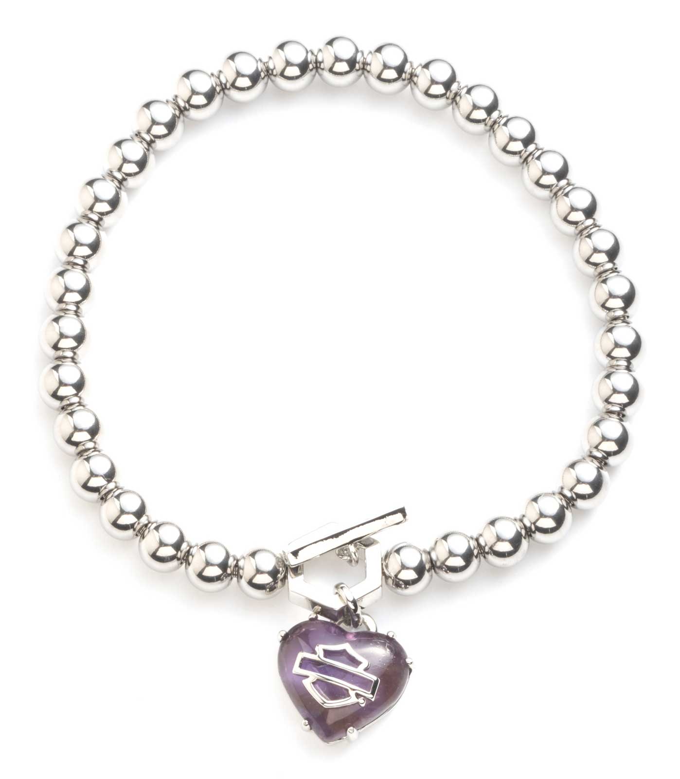 Harley-Davidson Womens Amethyst Bar & Shield Heart Stretch Bracelet - Silver - Wisconsin Harley-Davidson