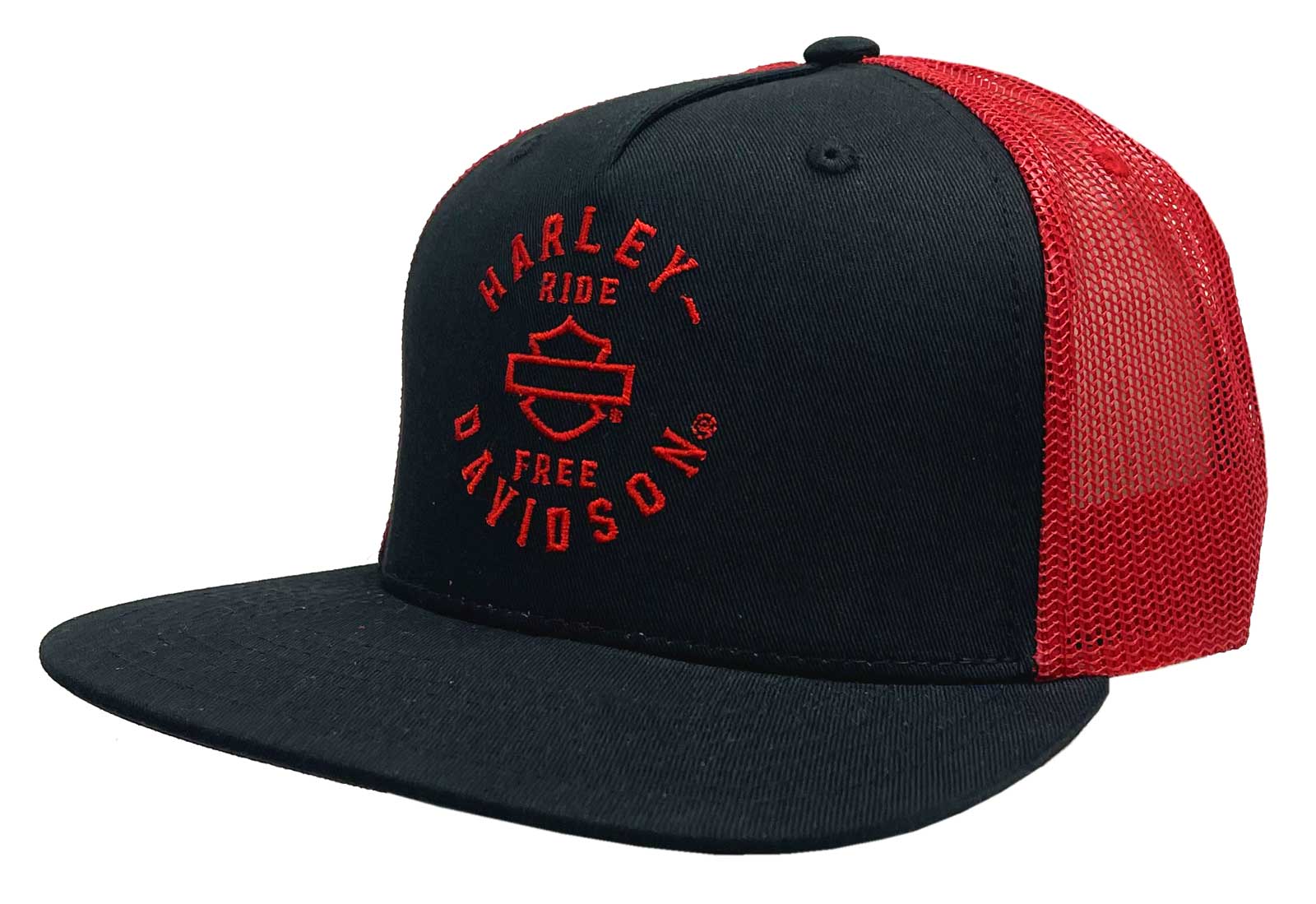 Harley-Davidson Men's Sulk Bar & Shield Snapback Mesh Trucker Hat - Black/Red - Wisconsin Harley-Davidson