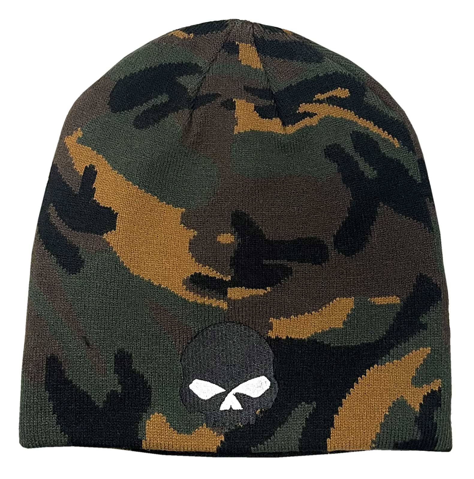Harley-Davidson Men's Embroidered Willie G Skull Camo Knit Winter Beanie Hat - Wisconsin Harley-Davidson
