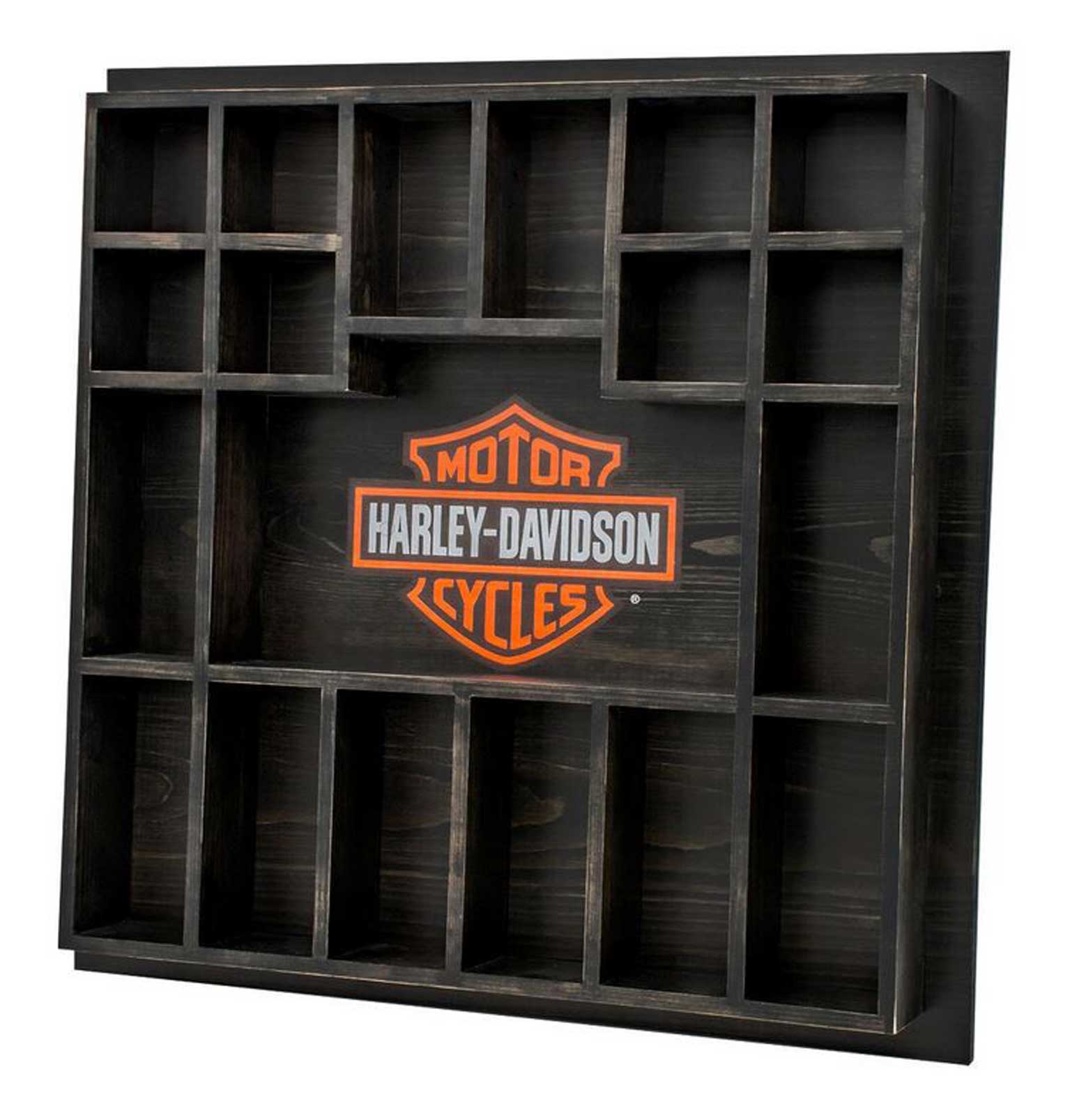 Harley-Davidson Free Shipping - Harley-Davidson Bar & Shield Shot Glass Display Case - Solid Black Wood - Free Shipping on many products plus Orders Over $99