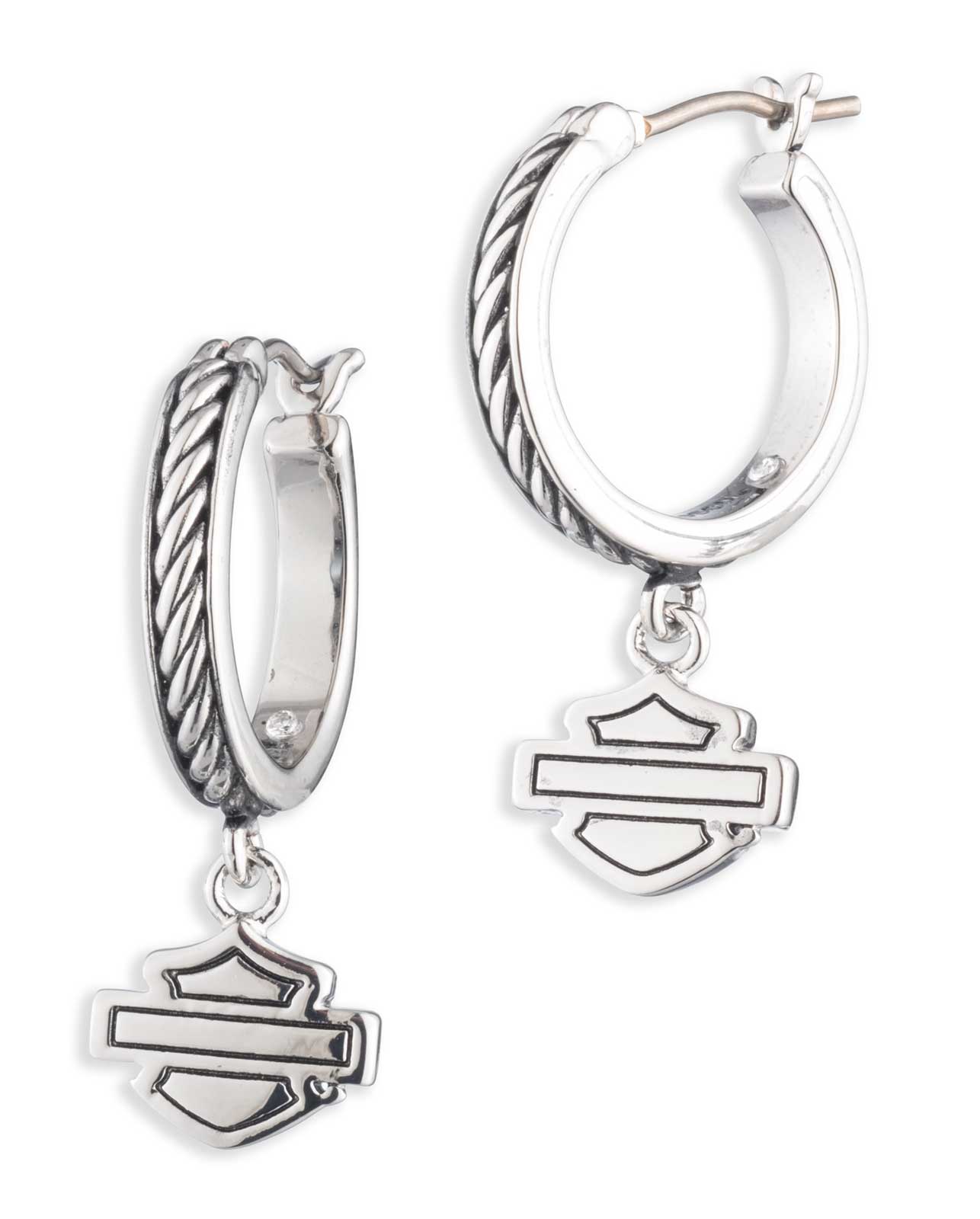 Harley-Davidson Women's Bar & Shield Mini Charms Drop Hoop Earrings - Silver - Wisconsin Harley-Davidson