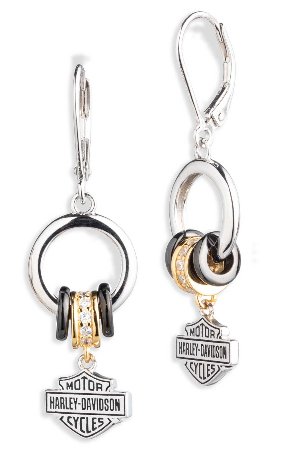 Harley-Davidson Women's Tri-Tone Crystal Bar & Shield Charm Drop Earrings - Wisconsin Harley-Davidson
