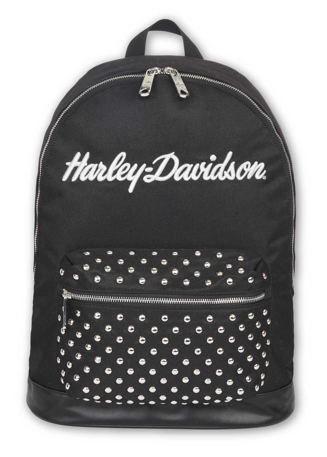 Harley-Davidson ブラックレザーリュック Harley-Davidson® Women's Classic Studded Backpack, 3D Embroidered