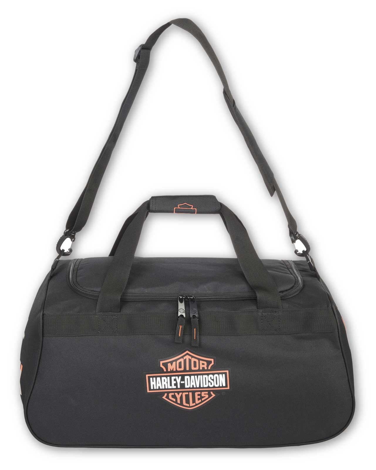 HARLEY-DAVIDSON ボストンバッグ 黒/オレンジ Harley-Davidson® Orange Bar & Shield Logo Zip Rugged Graphic