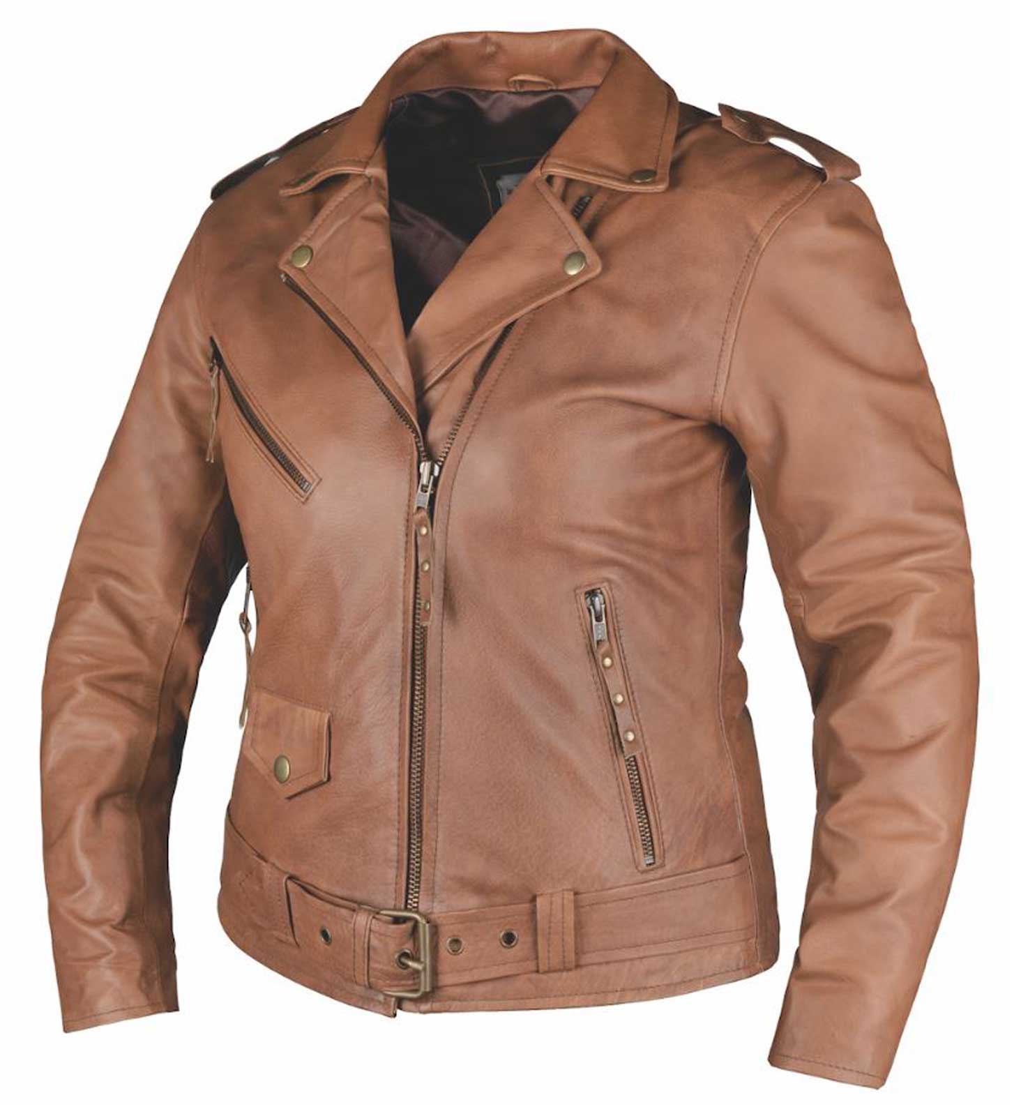 Derringer Women's Biker Premium Lambskin Leather Motorcycle Jacket - Solid Brown - Wisconsin Harley-Davidson