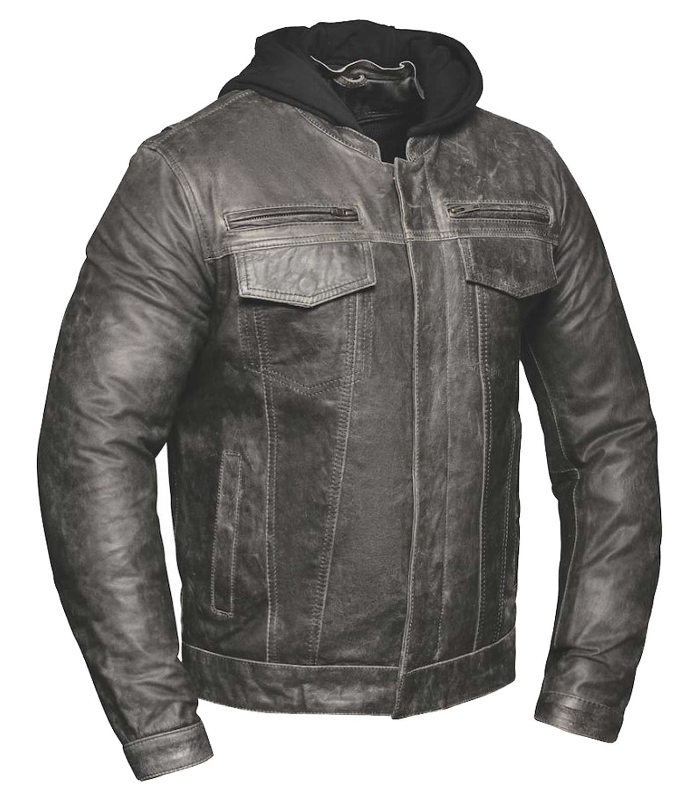 Derringer Men's Hooded Vented Lambskin Leather Motorcycle Jacket, Gray - Wisconsin Harley-Davidson