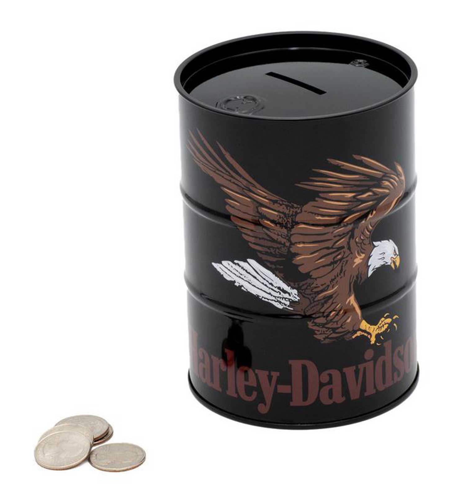 Harley-Davidson® Swooping Eagle Oil Barrel Tin Bank w/ Removable