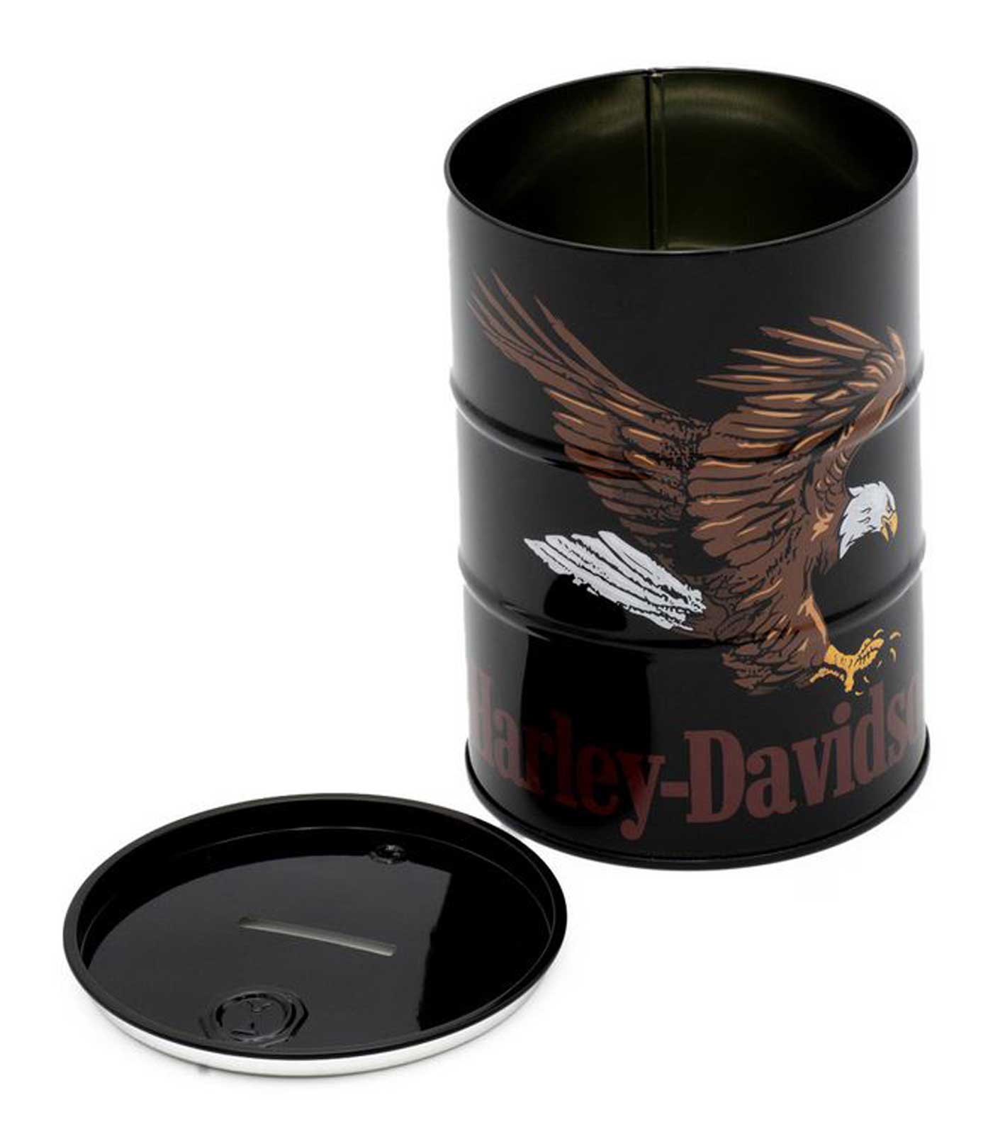 Harley-Davidson Swooping Eagle Oil Barrel Tin Bank w/ Removable Lid - Black - No Hassle Returns at Wisconsin Harley