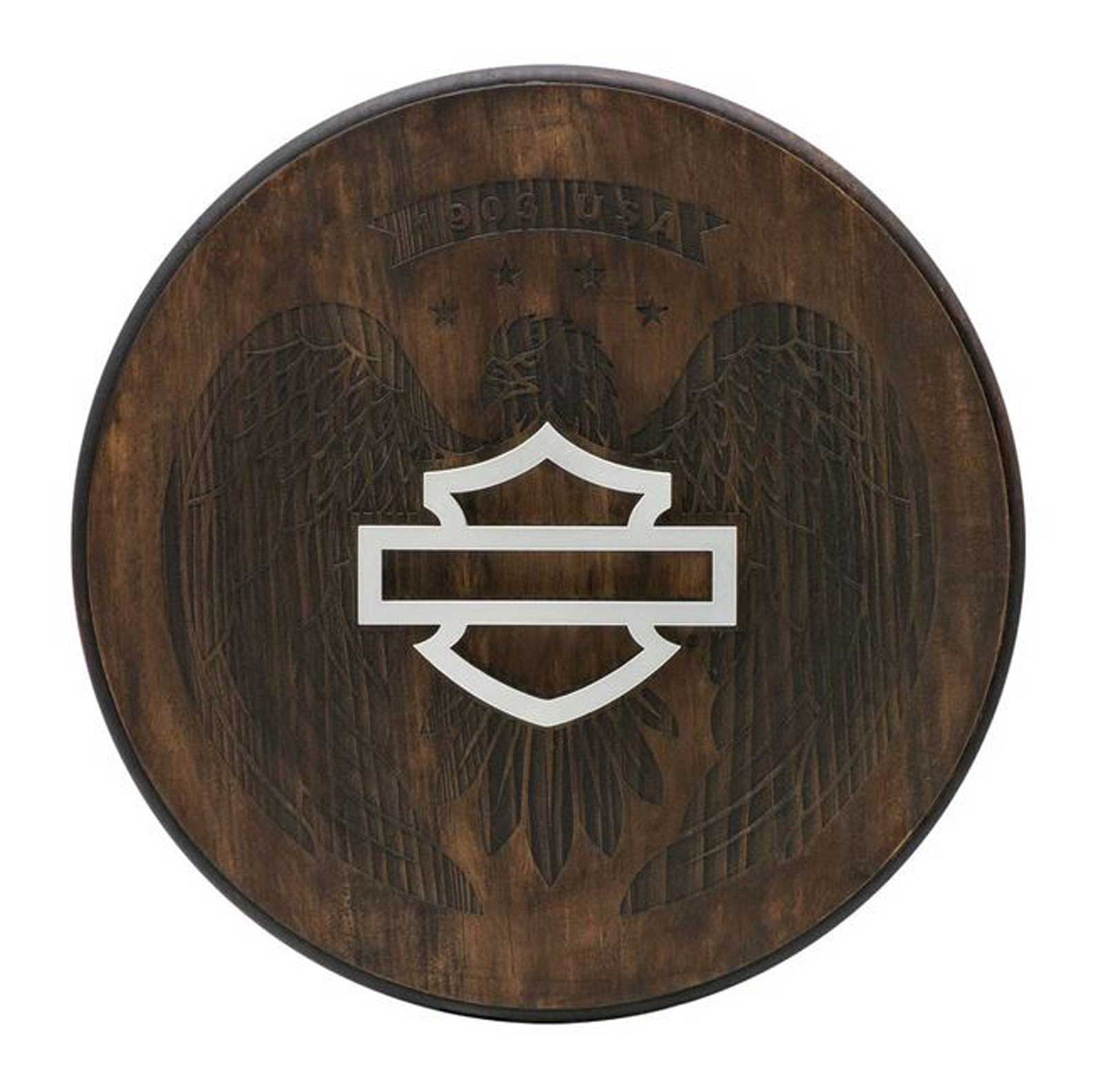 Harley-Davidson Open Bar & Shield Eagle Pub Sign, Round Wooden Sign, Brown - Wisconsin Harley-Davidson