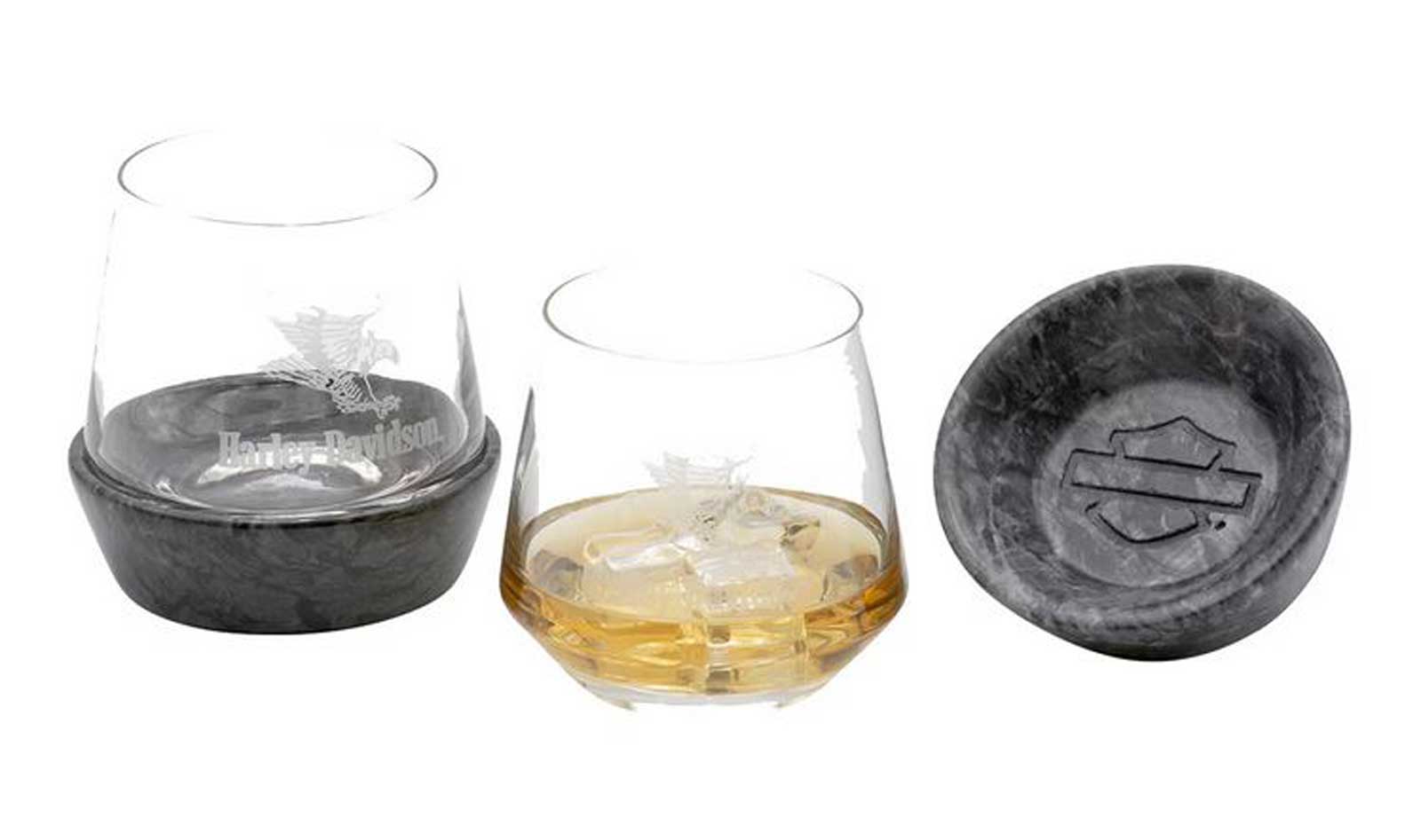 ハーレーダビッドソン イーグルデザイン グラスプレート Harley-Davidson® Swooping Eagle Stone Base Double Old Fashion
