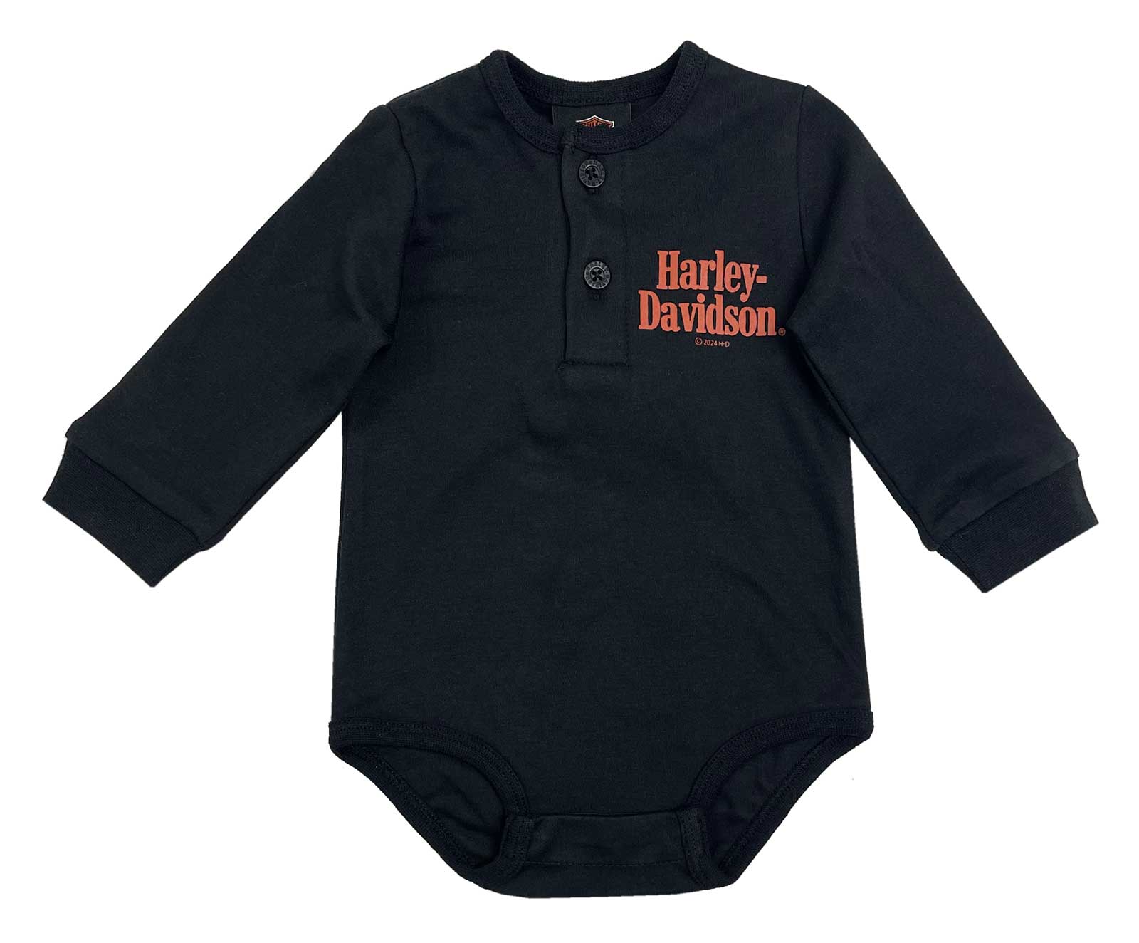 Harley-Davidson Baby Boys Harley Script Long Sleeve Henley Creeper - Black - Wisconsin Harley-Davidson