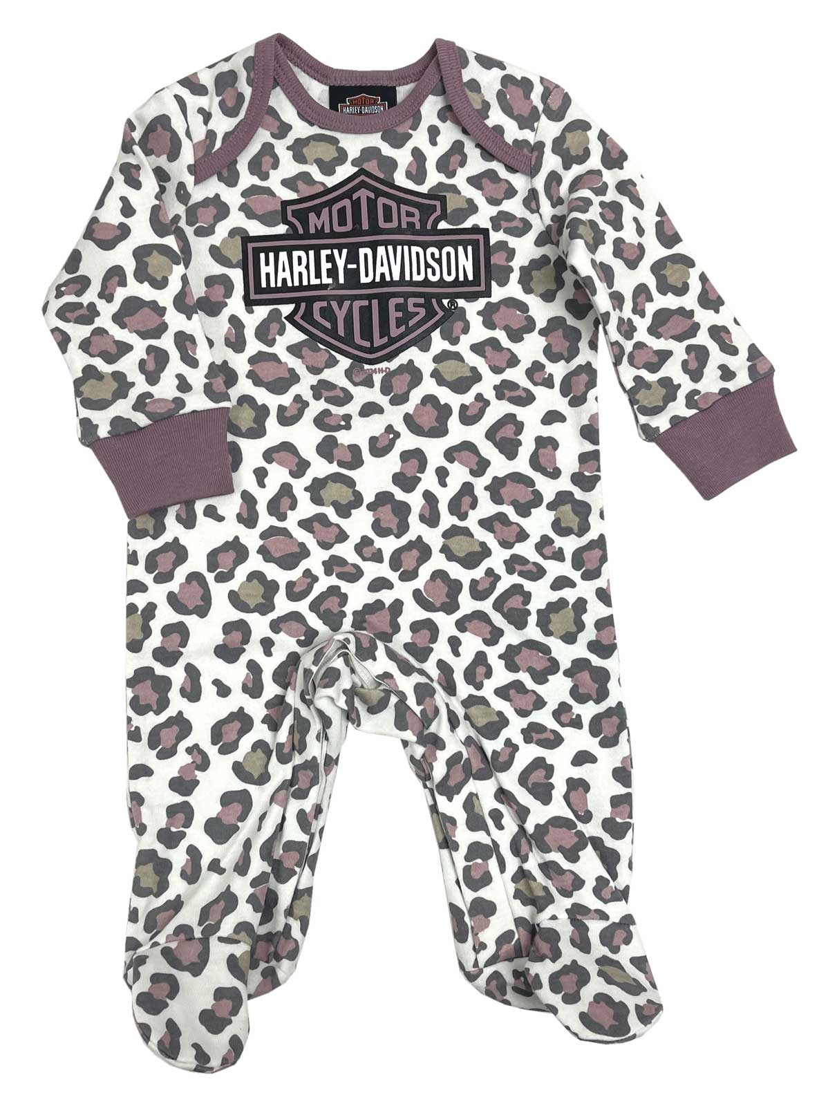 Harley-Davidson Baby Girls' Bar & Shield Cheetah Print Footed Coverall - Pink - Wisconsin Harley-Davidson
