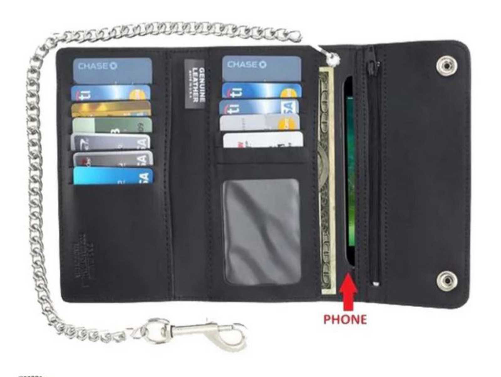 Harley-Davidson Free Shipping - Derringer Men's Biker Chain Premium Leather Tri-Fold Trucker Wallet – Black - Free Shipping on many products plus Orders Over $99