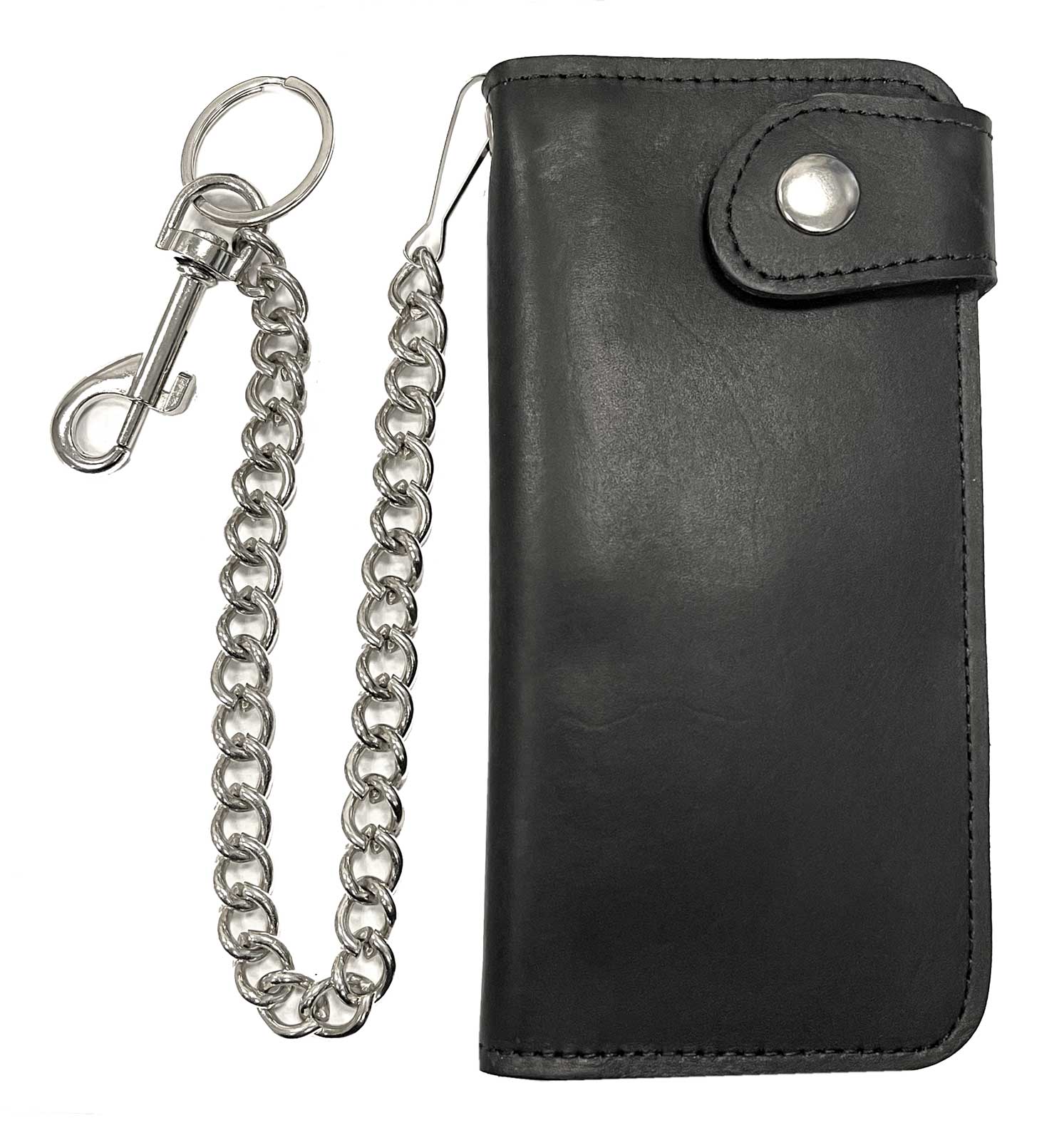 Derringer Men's Biker Chain One Snap Leather Bi-Fold Trucker Wallet, Black - Wisconsin Harley-Davidson