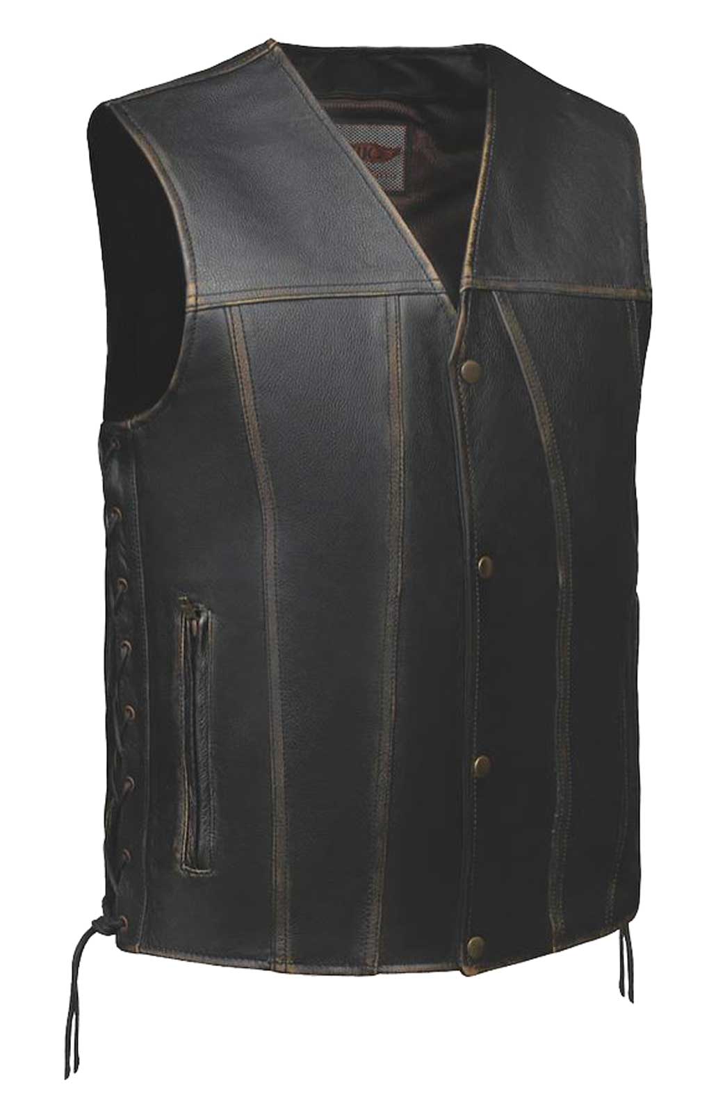 UNIK Men's Premium Cowhide Leather Snap Front Motorcycle Vest - Colorado Brown - Wisconsin Harley-Davidson