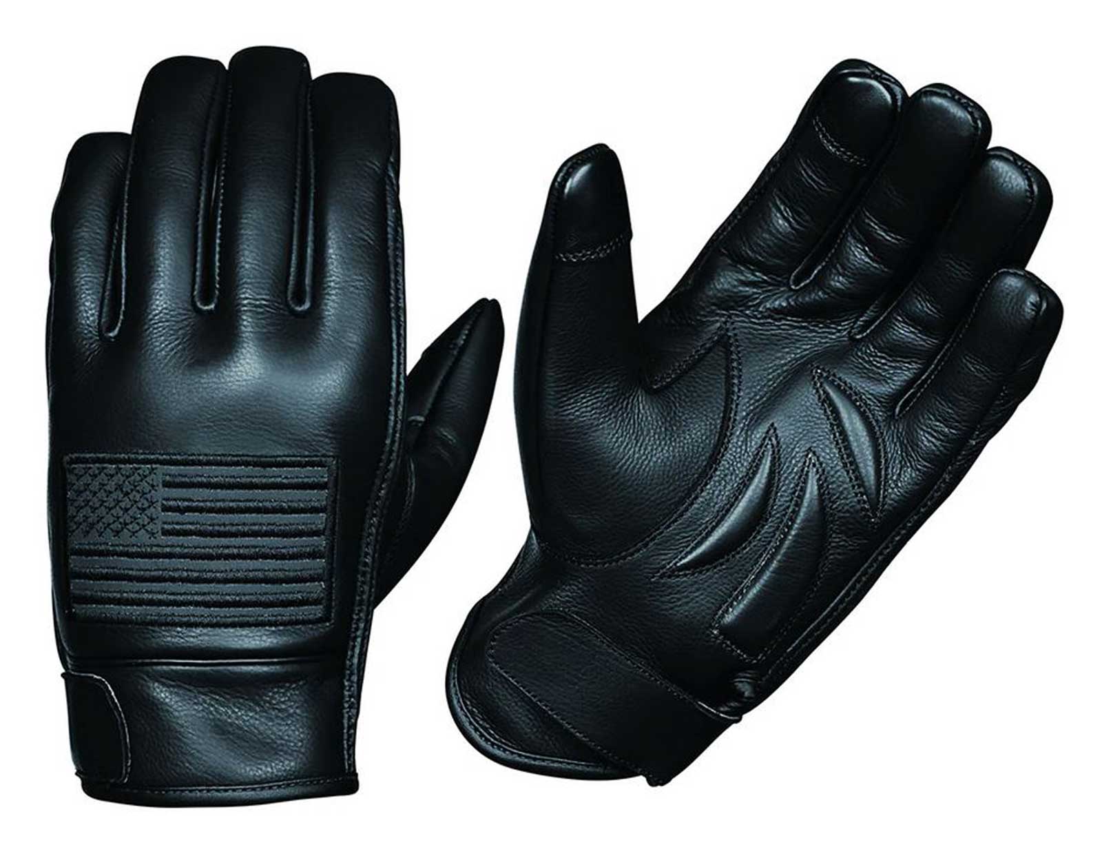 UNIK Men's American Flag Full-Finger Cowhide Leather Motorcycle Gloves - Black - Wisconsin Harley-Davidson