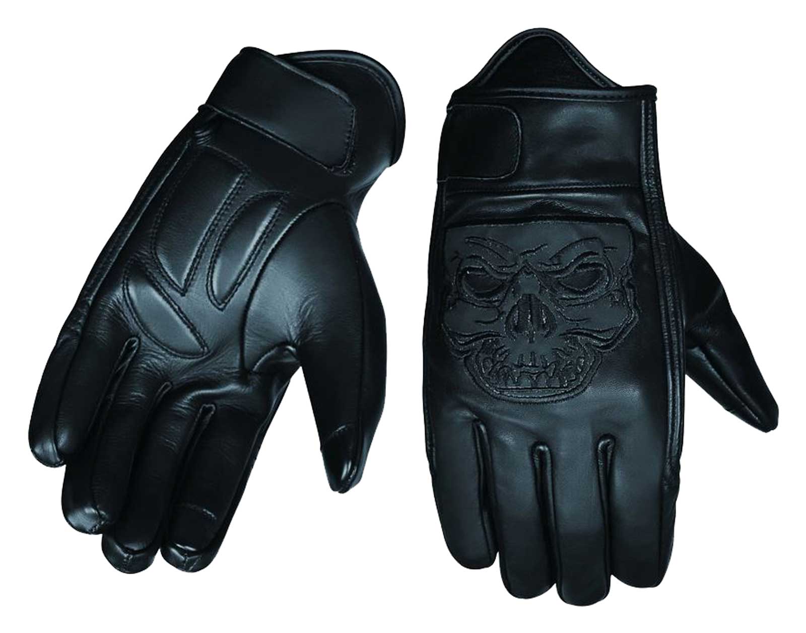 UNIK Men's Embroidered Skull Full-Finger Cowhide Leather Motorcycle Gloves - Wisconsin Harley-Davidson
