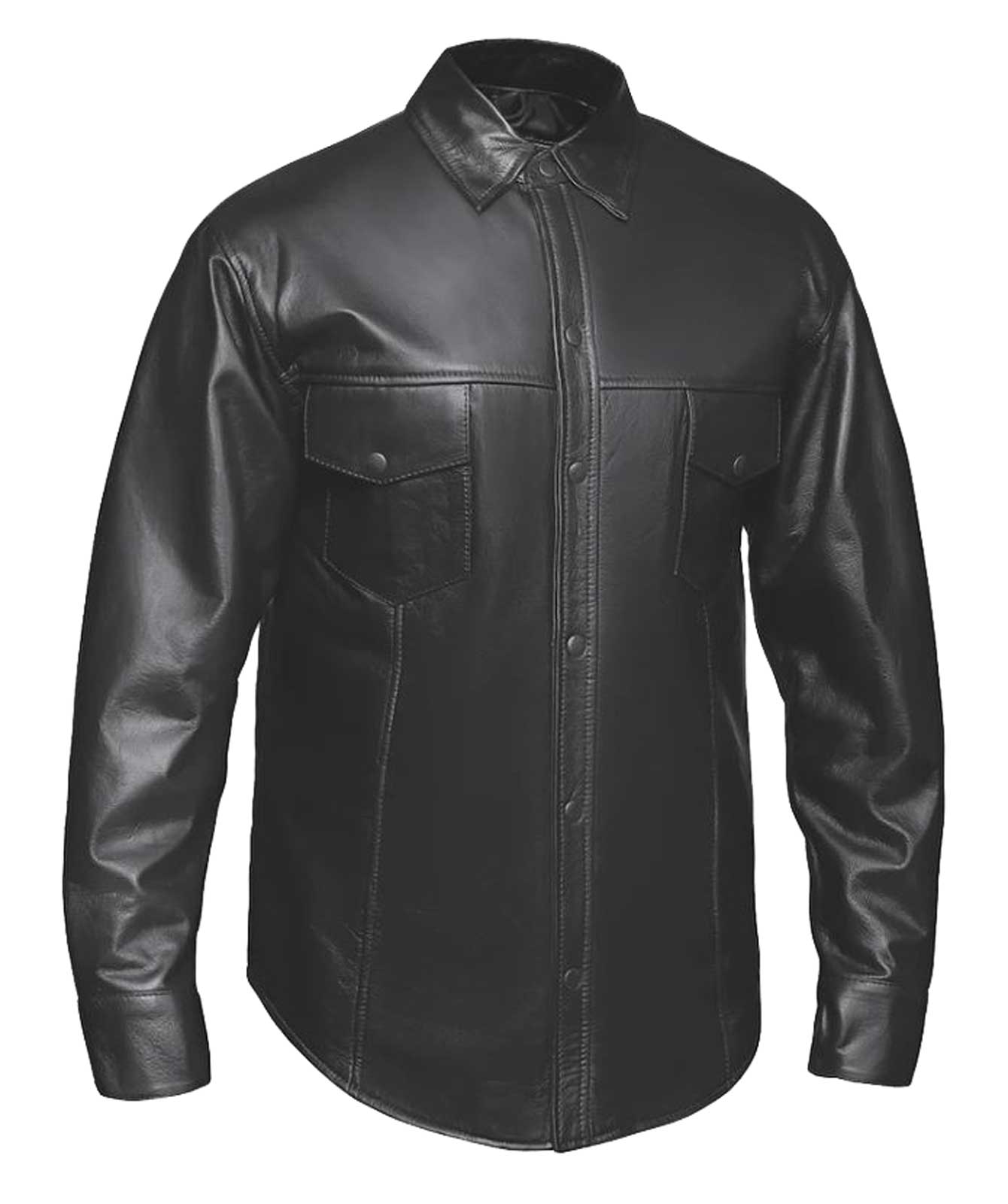 UNIK Men's Premium Lightweight Goatskin Leather Snap Shirt Jacket - Black - Wisconsin Harley-Davidson
