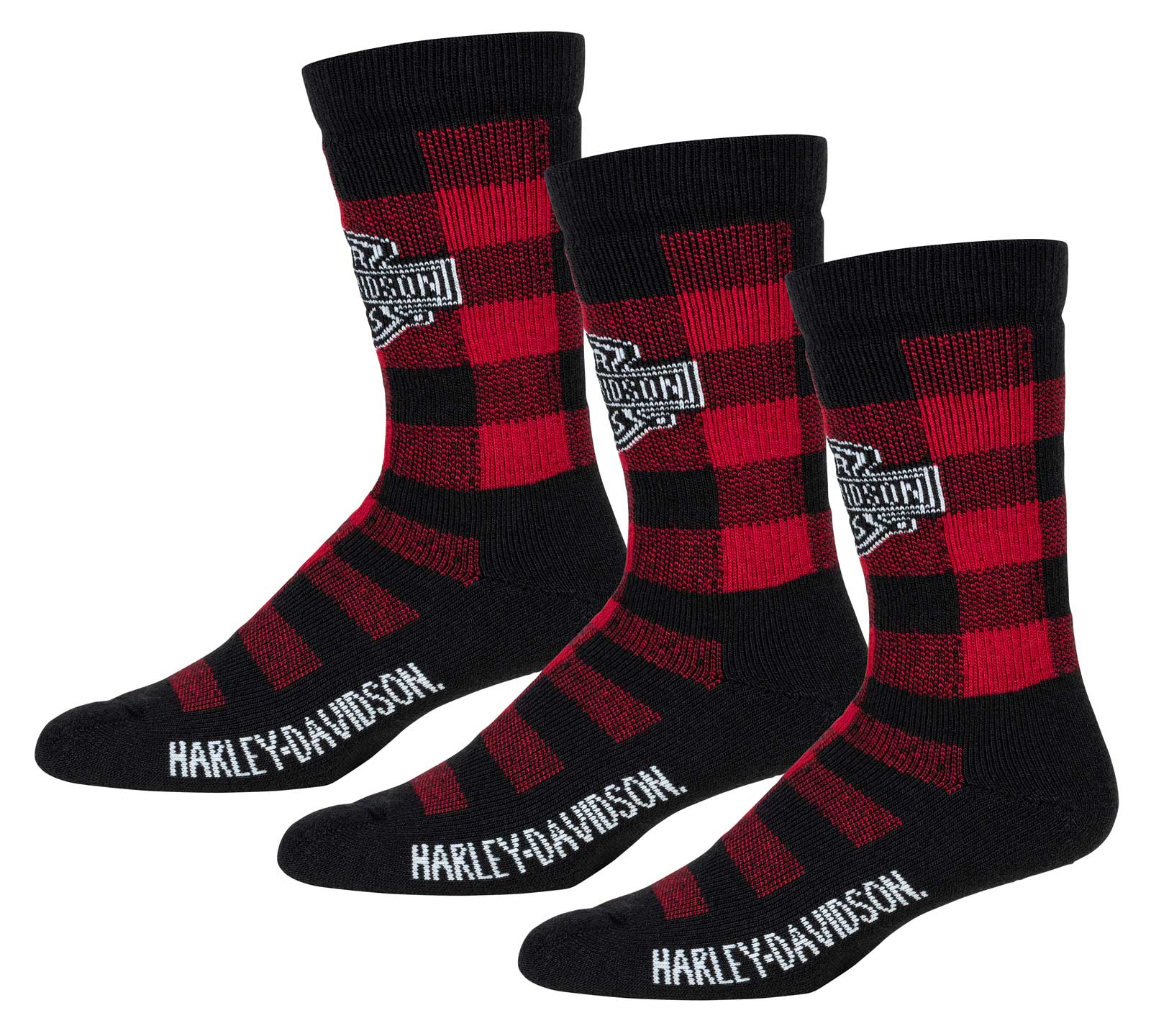 Harley-Davidson Women's Buffalo Check Cozy Holiday Riding Socks- Red - 3 Pairs - Wisconsin Harley-Davidson