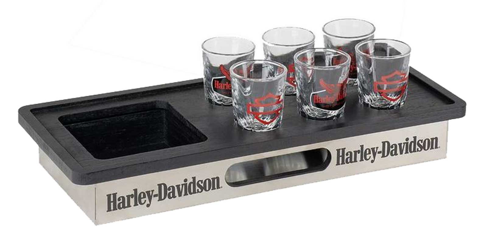 ハーレーダビッドソン イーグルデザイン グラスプレート Harley-Davidson® Eagle Bottle & Shot Glass Tray Set, Eagle and Bar