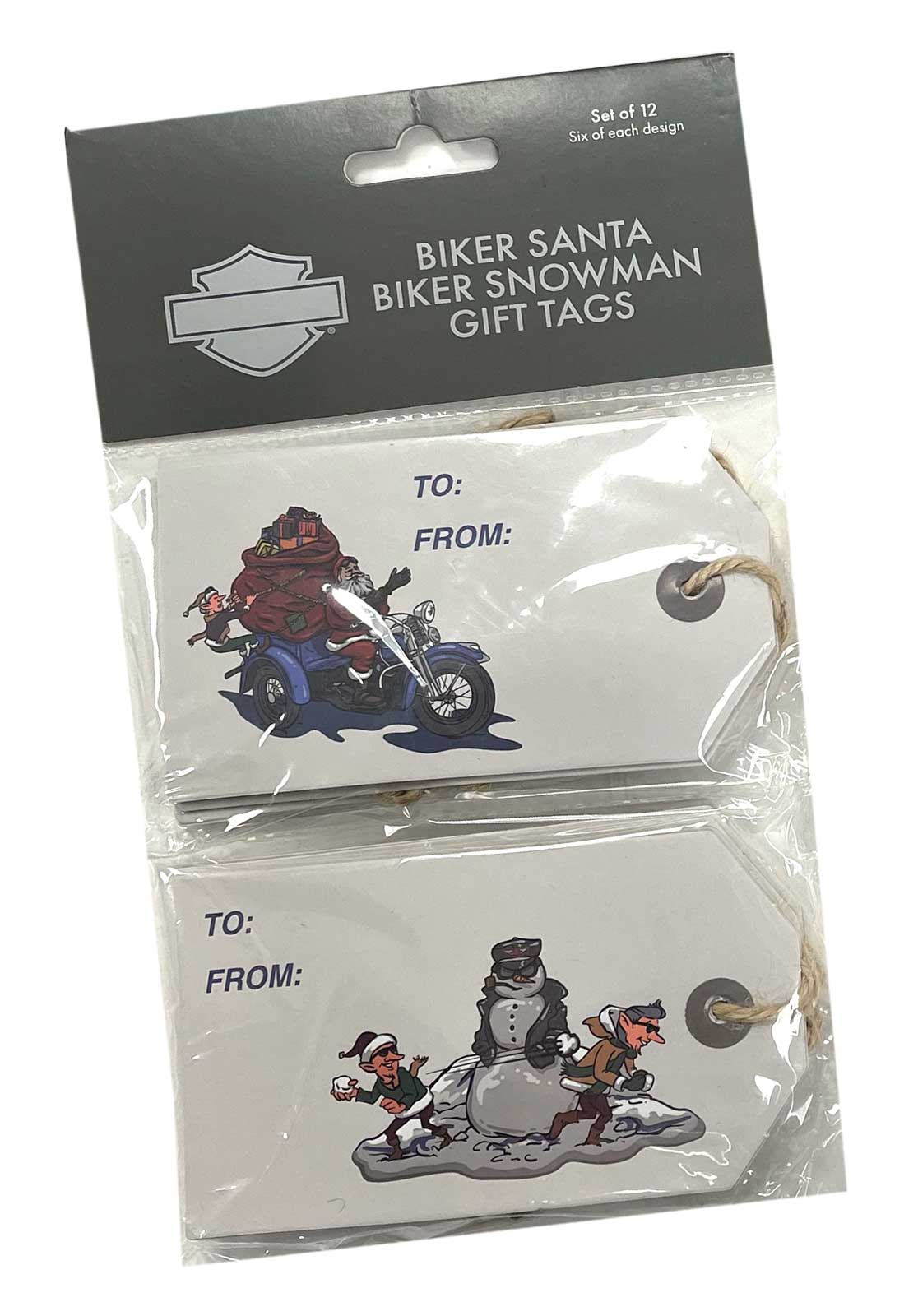 Harley-Davidson Winter Biker Santa & Snowman Gift Tags - Set of 12, Gray - Wisconsin Harley-Davidson