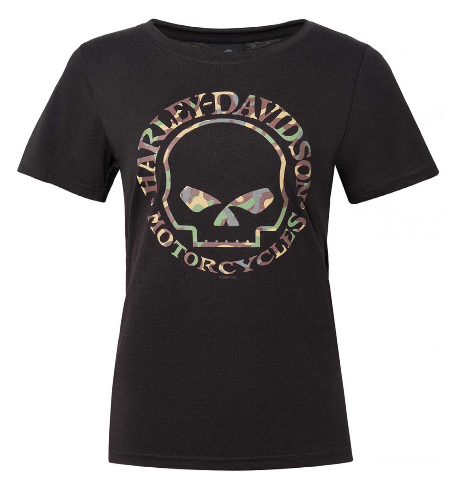 Harley-Davidson Women's Camo Willie G Skull Scoop Neck Short Sleeve Tee, Black - Wisconsin Harley-Davidson