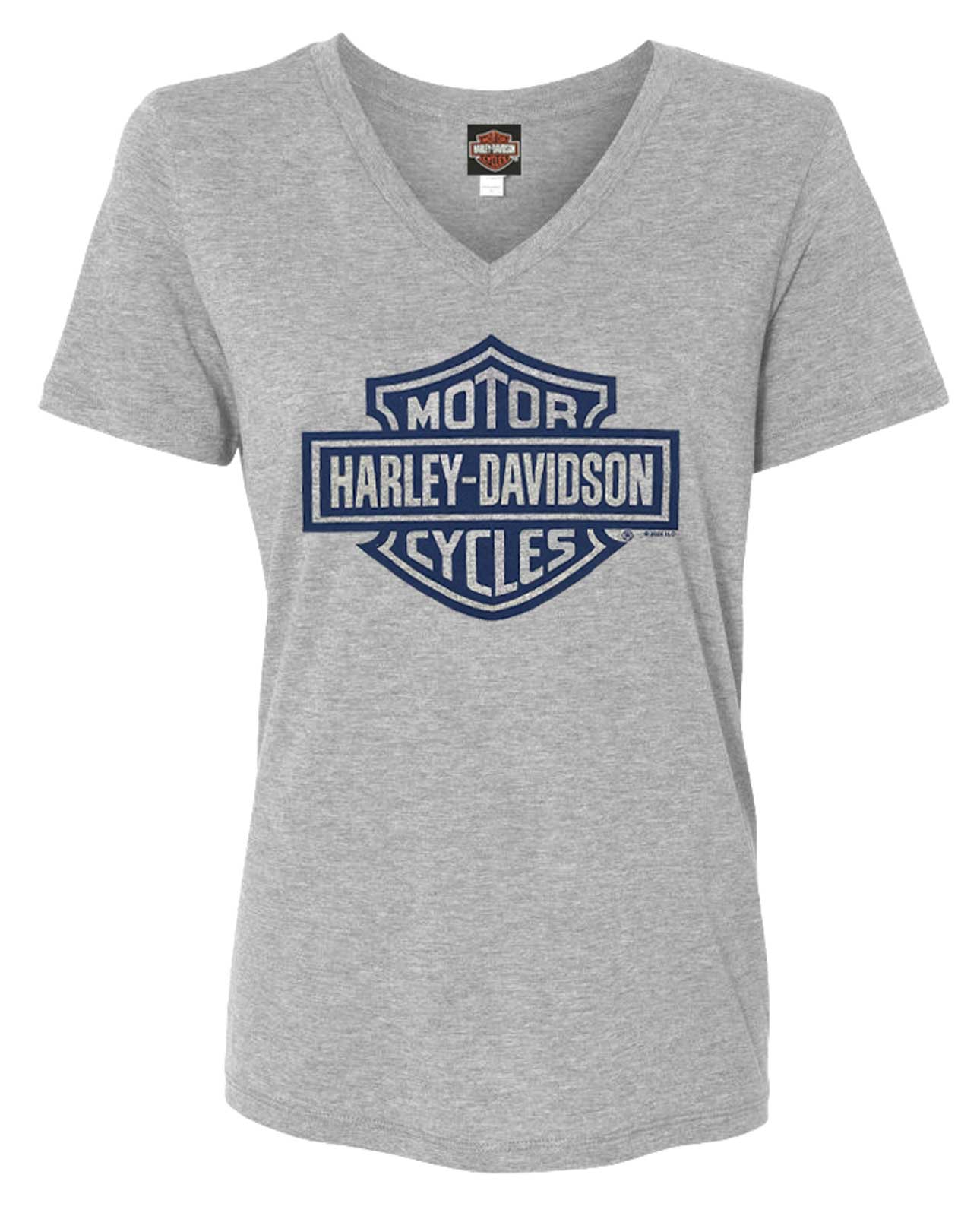 Harley-Davidson Women's Bar & Shield Logo On Gray Short Sleeve V-Neck T-Shirt - Wisconsin Harley-Davidson