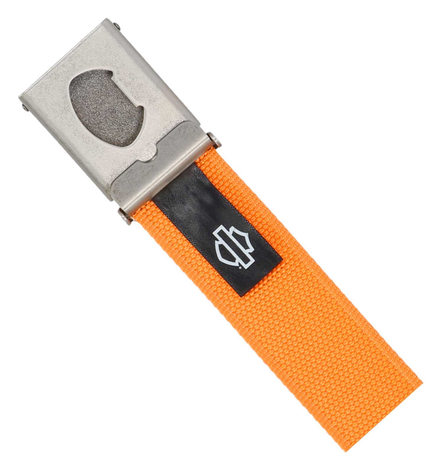Harley-Davidson Men's Bar & Shield Logo Bottle Opener Nylon Web Belt - Orange - No Hassle Returns at Wisconsin Harley