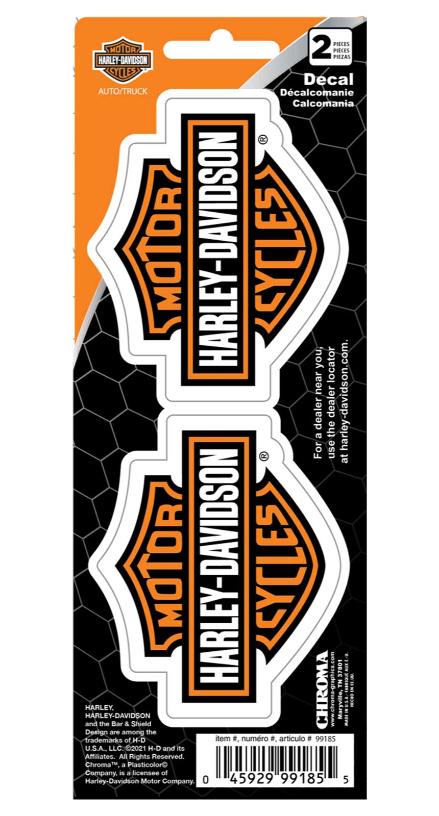 Harley-Davidson Iconic Bar & Shield Logo Small Decals Set - Orange - 3" x 8" - Wisconsin Harley-Davidson