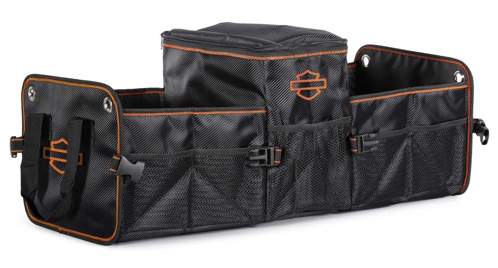 Harley-Davidson Collapsible & Portable Trunk Organizer, Silhouette Orange Logo - Wisconsin Harley-Davidson