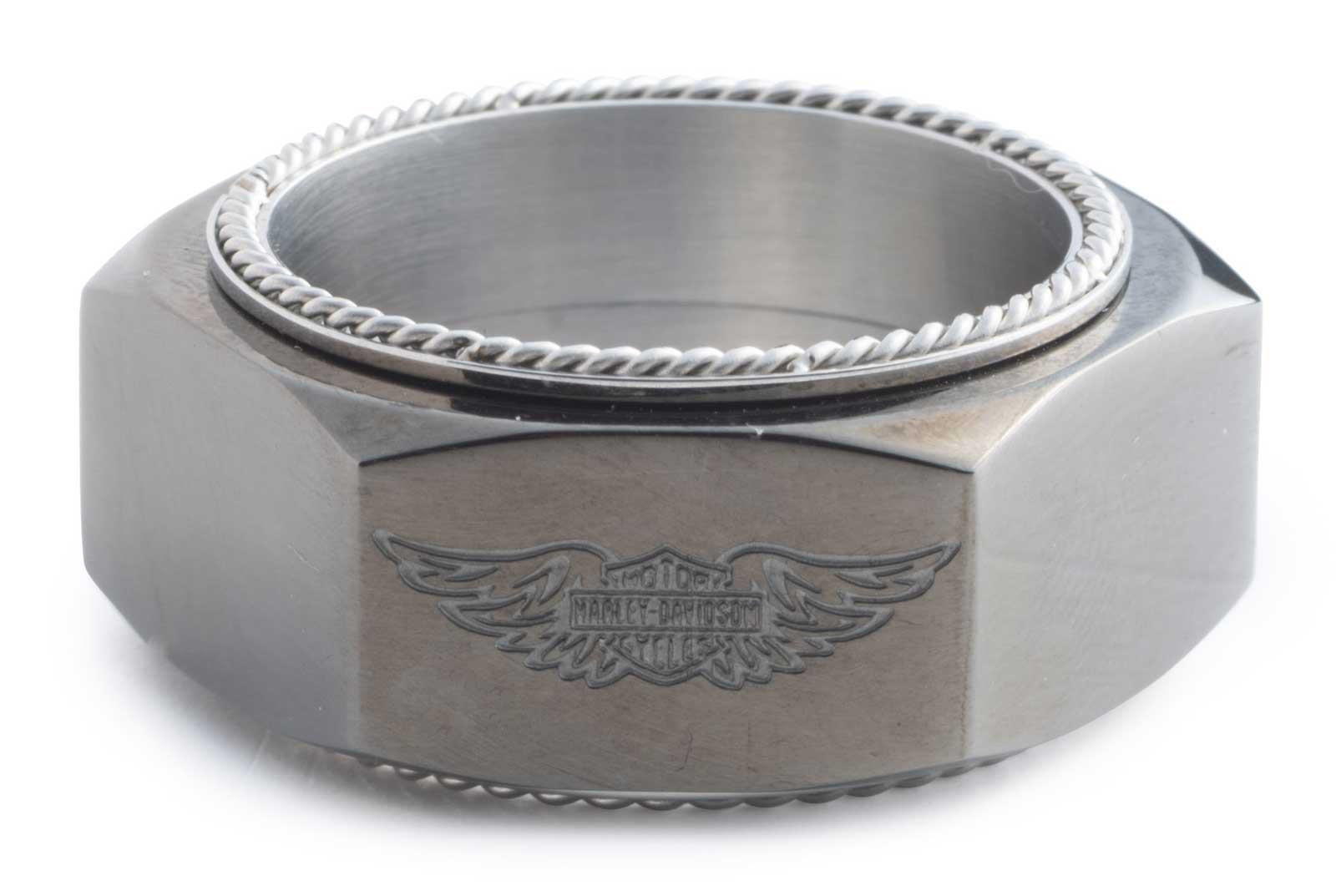 Harley-Davidson Men's Engraved Winged Logo Hexagon Ring, Stainless Steel - Wisconsin Harley-Davidson