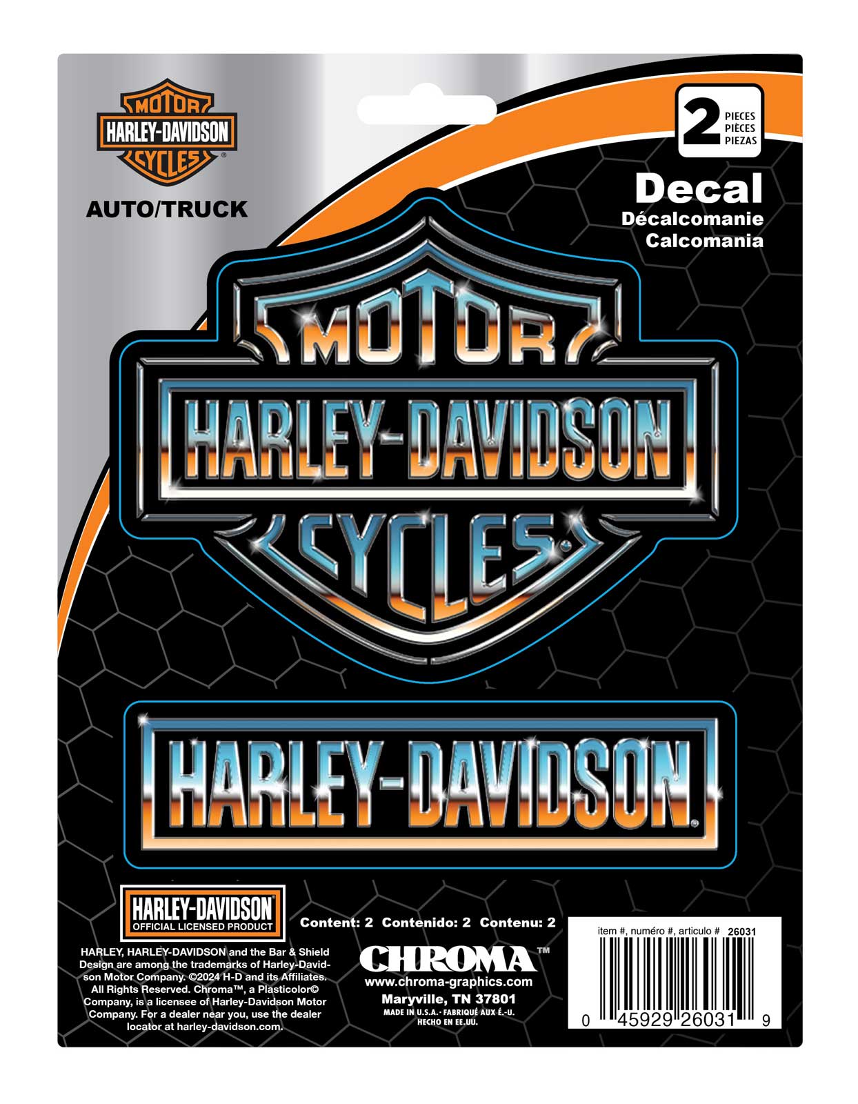 Harley-Davidson Ombre Bar & Shield Logo Text Chrome Vinyl Decal - 6 x 8 in. - Wisconsin Harley-Davidson