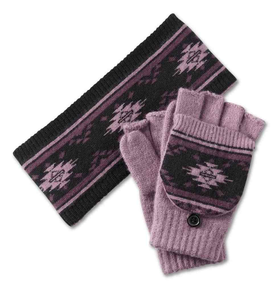 Harley-Davidson Women's Ear Warmer & Gloves Set, Mauve/Black 97681-25VW - Wisconsin Harley-Davidson