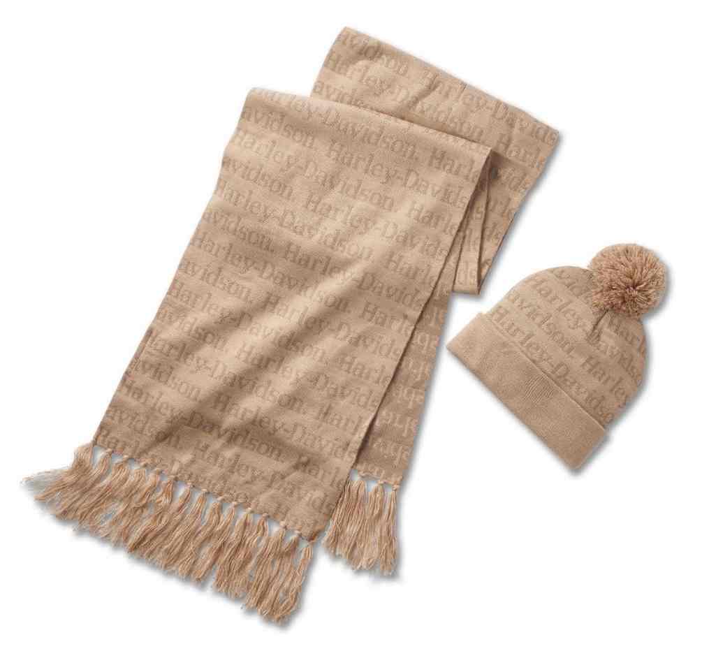 Harley-Davidson Women's H-D Winter Beanie & Scarf Set, Tan 97672-25VW - Wisconsin Harley-Davidson