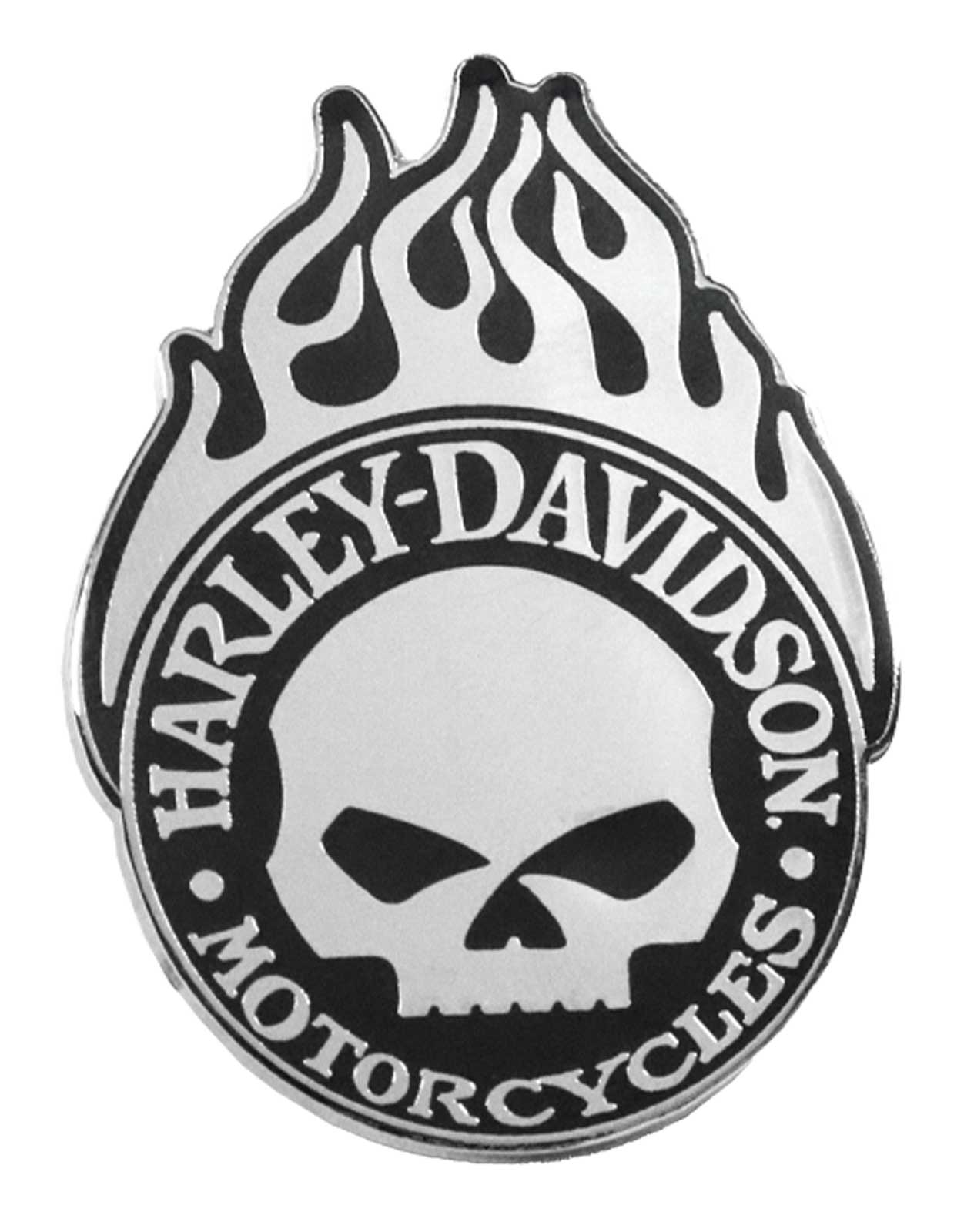 Harley-Davidson 1.5 in. Willie G Skull Flames Metal Pin, Silver & Black Finishes - Wisconsin Harley-Davidson