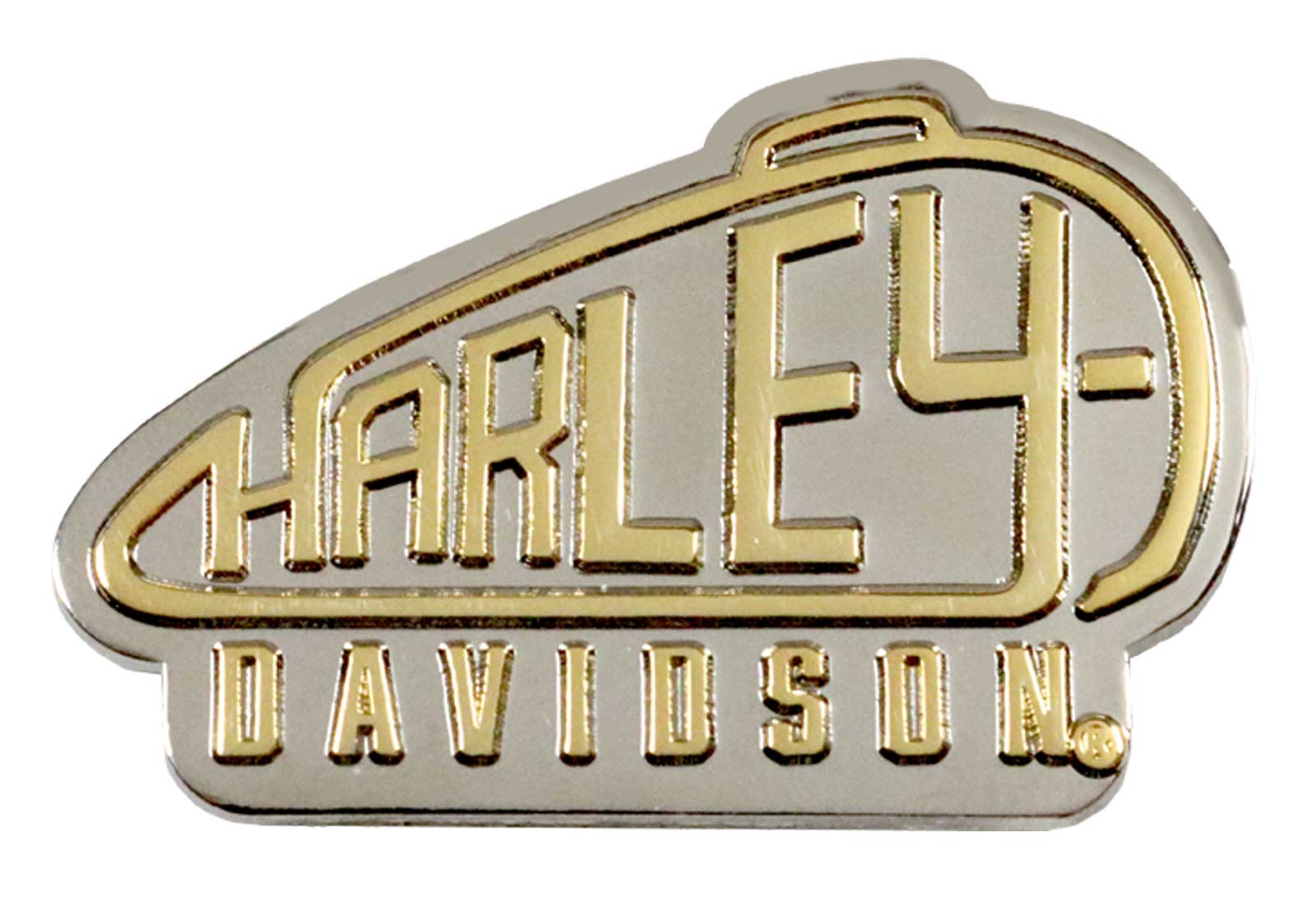 Harley-Davidson 1.5 inch. Harley Vessel Tank Metal Pin, Silver & Gold Finish - Wisconsin Harley-Davidson