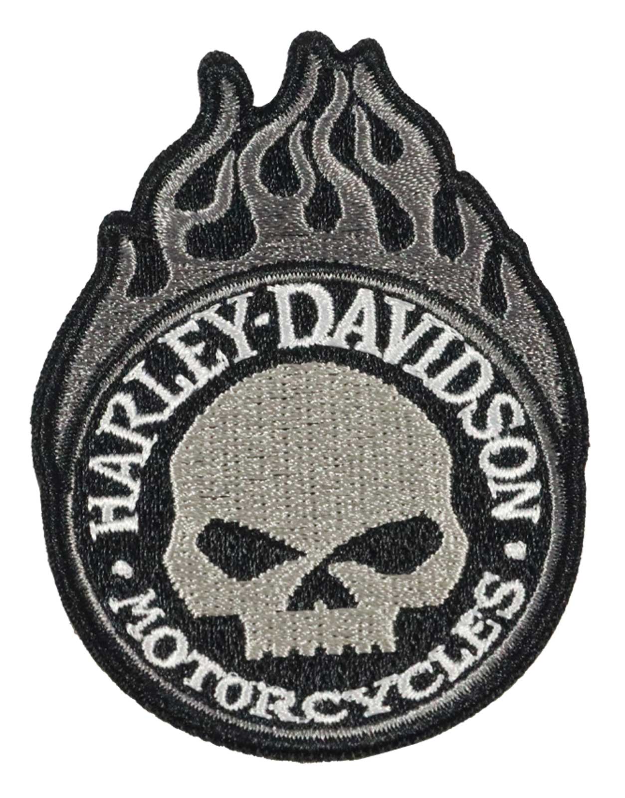 Harley-Davidson 3 in. Embroidered Willie Flame Emblem Sew-On Patch, Black - Wisconsin Harley-Davidson