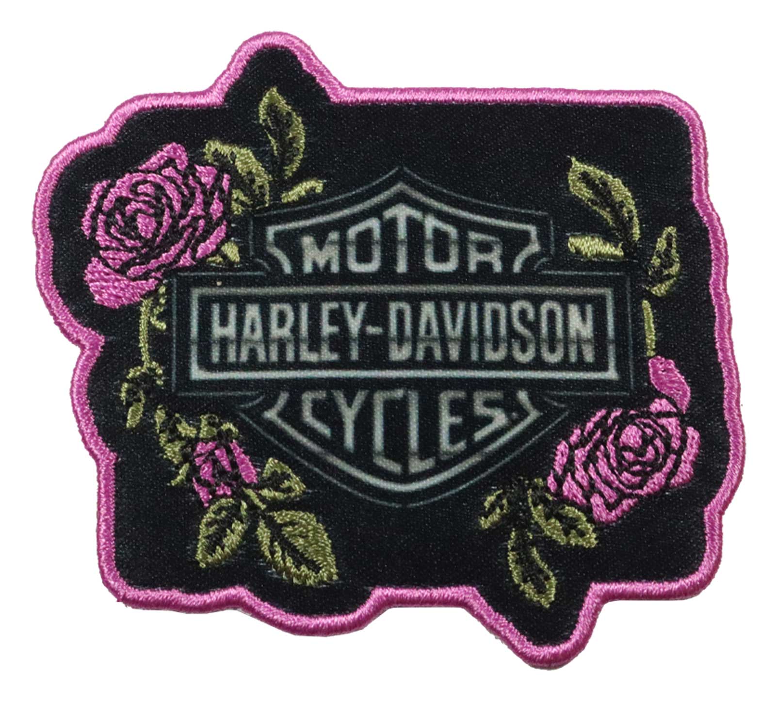 Harley-Davidson 3 in. Embroidered Orchid Blossoms Emblem Sew-On Patch, Black - Wisconsin Harley-Davidson