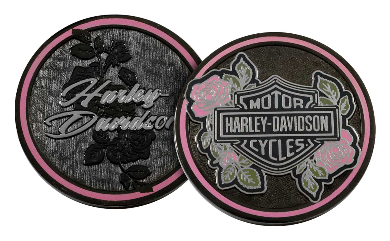 Harley-Davidson Orchid Blossoms Metal Challenge Coin, 1.75 in - Black Finish - Wisconsin Harley-Davidson